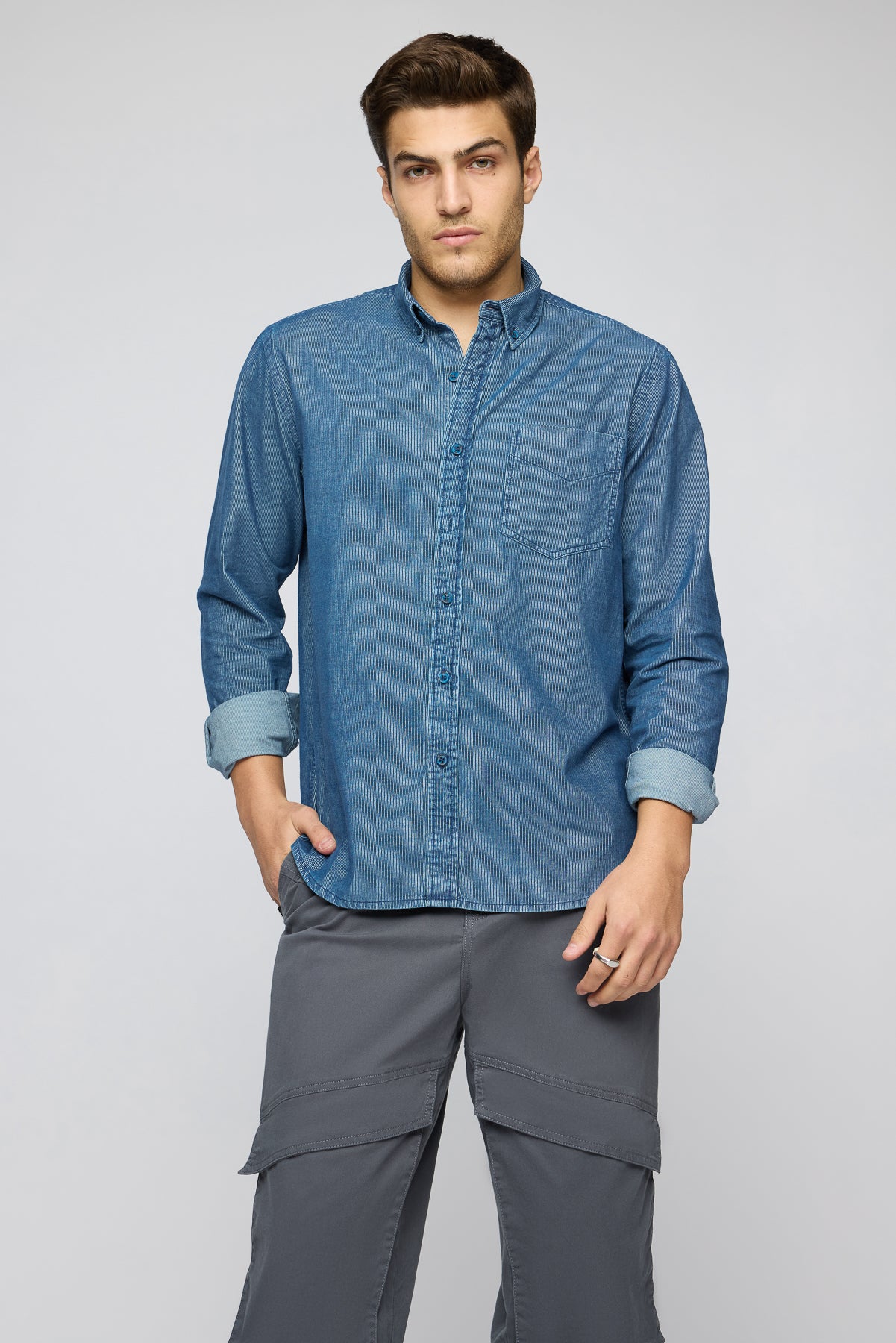 Royal Blue Men's Long Sleeve Corduroy Shirt