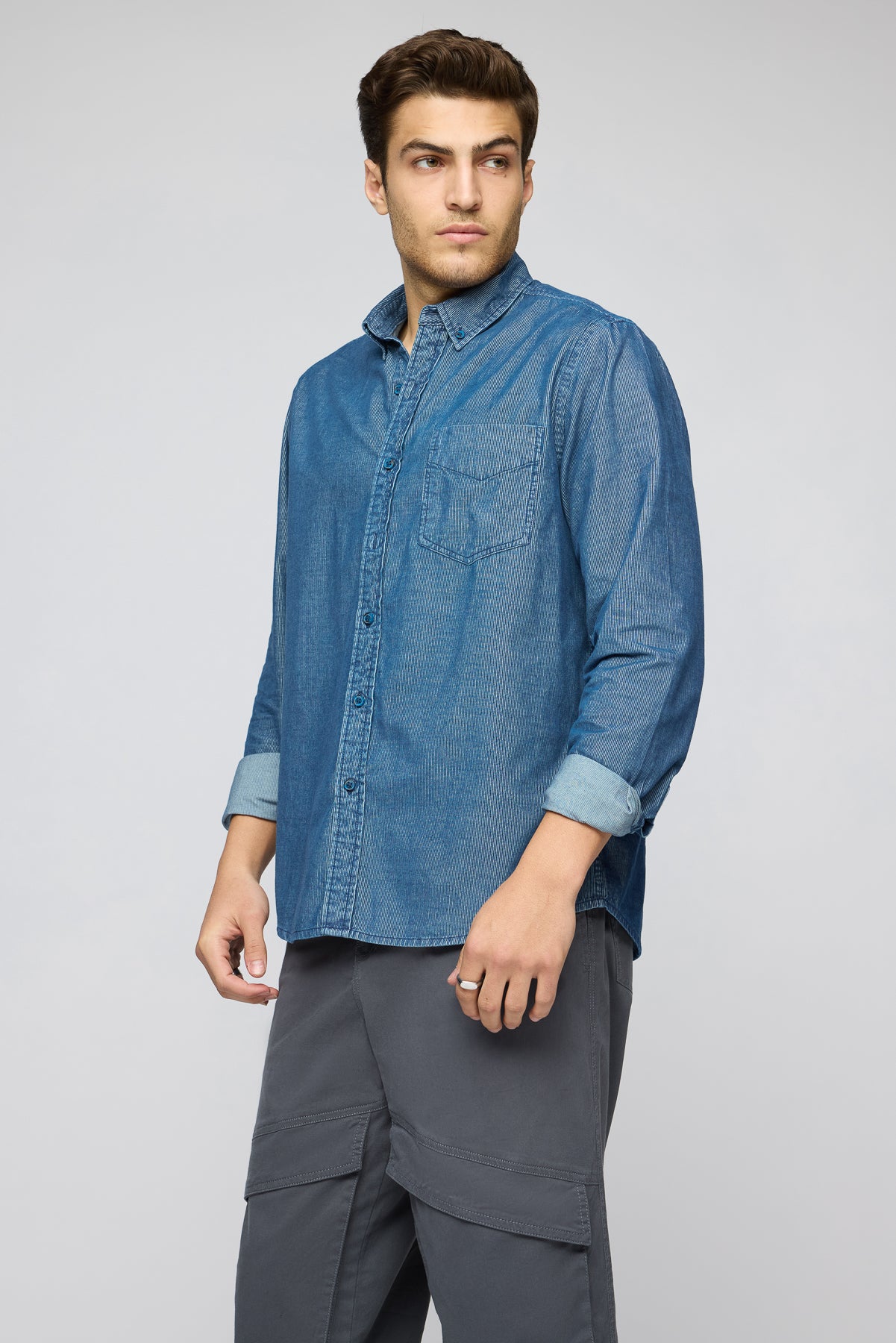 Royal Blue Men's Long Sleeve Corduroy Shirt