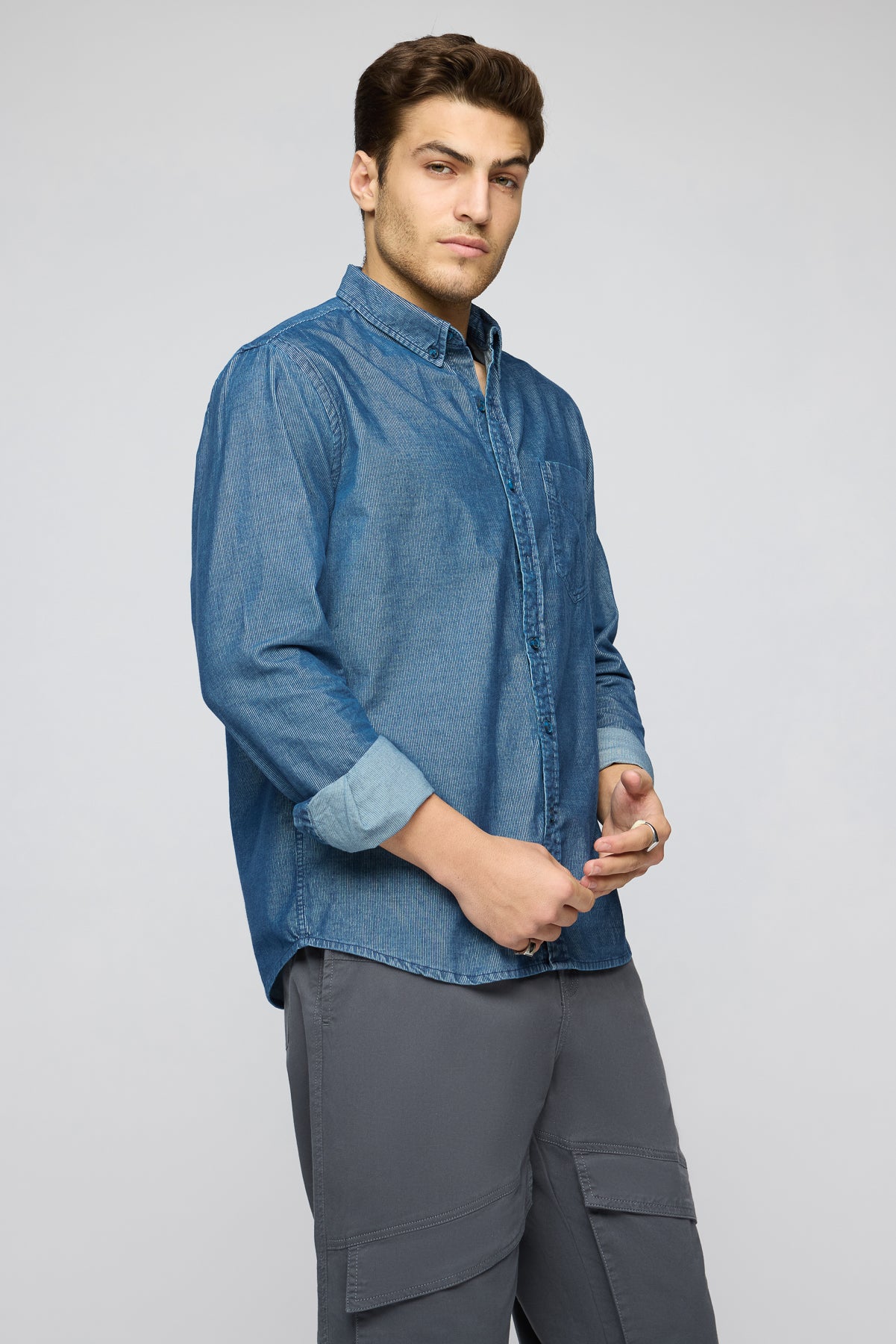 Royal Blue Men's Long Sleeve Corduroy Shirt