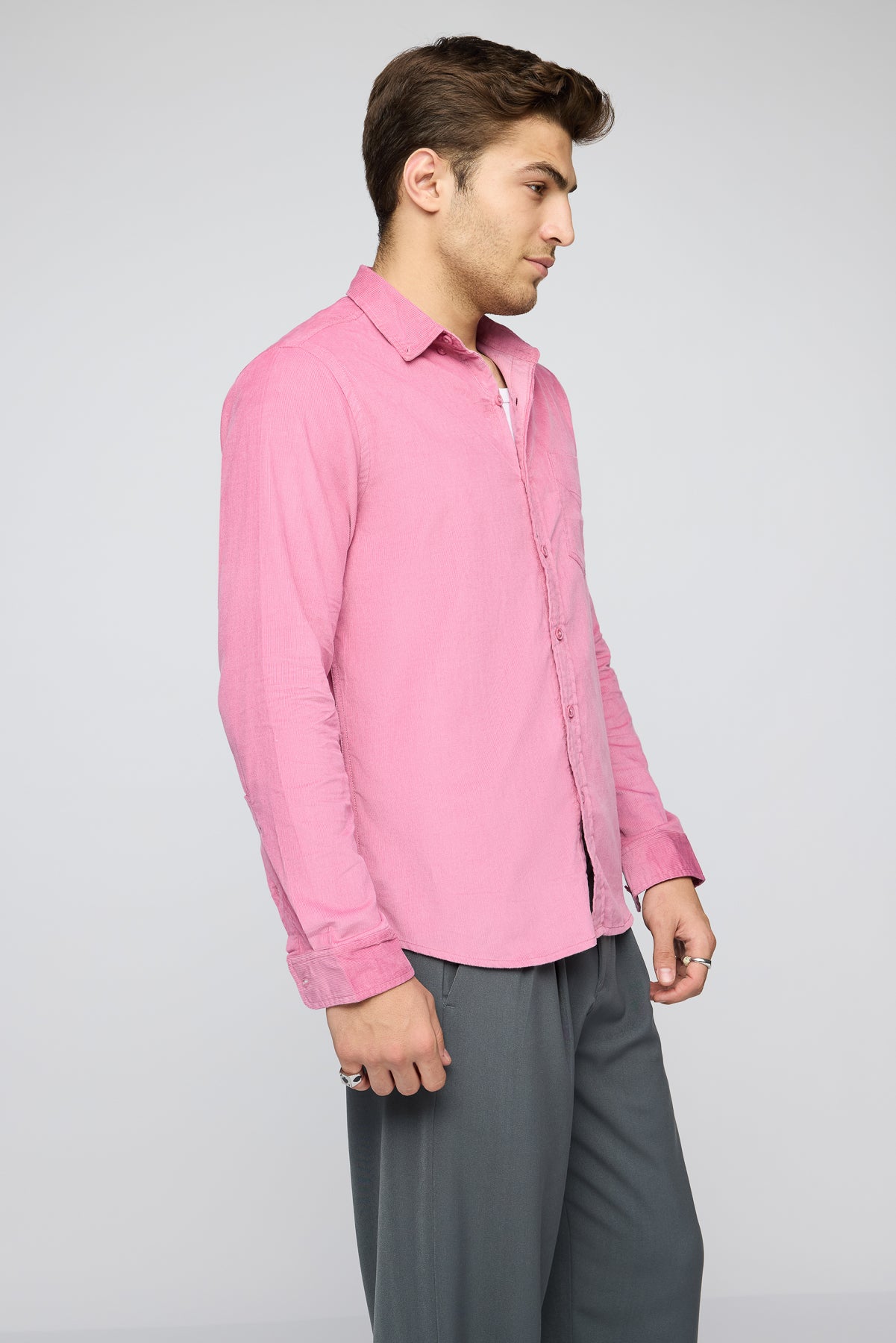 Soft Pink Men's Long Sleeve Corduroy Shirt