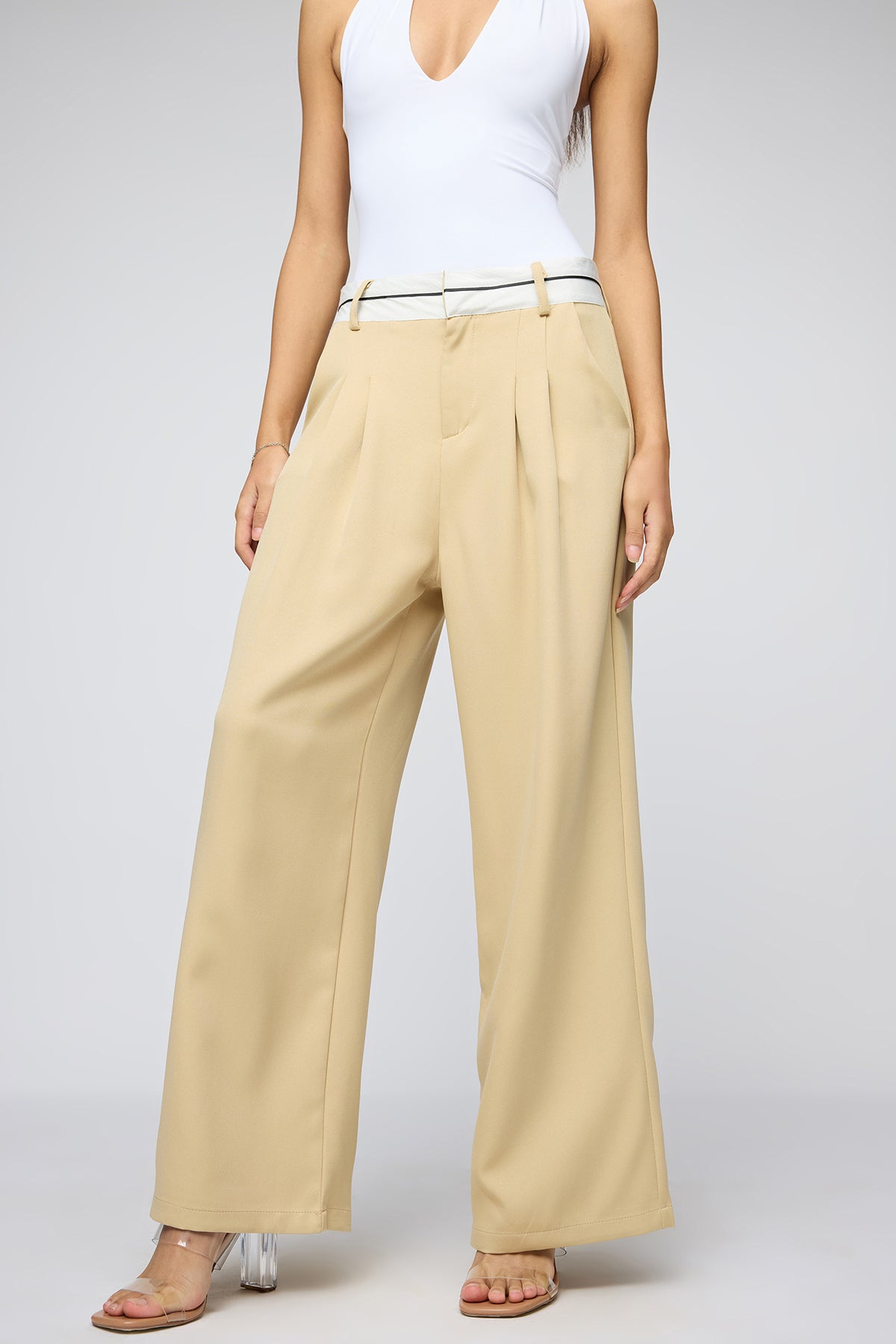 Beige Open Knit Pants