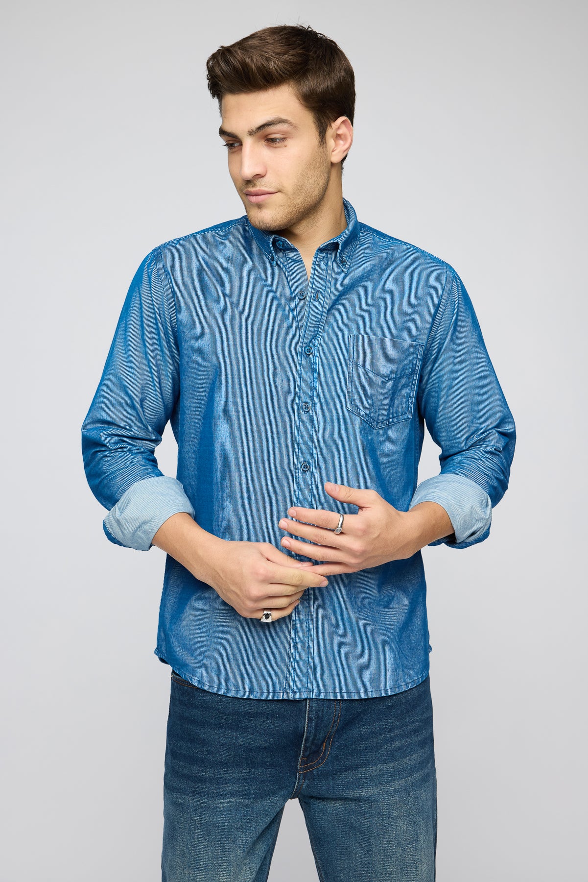 Slate Blue Men's Long Sleeve Corduroy Shirt