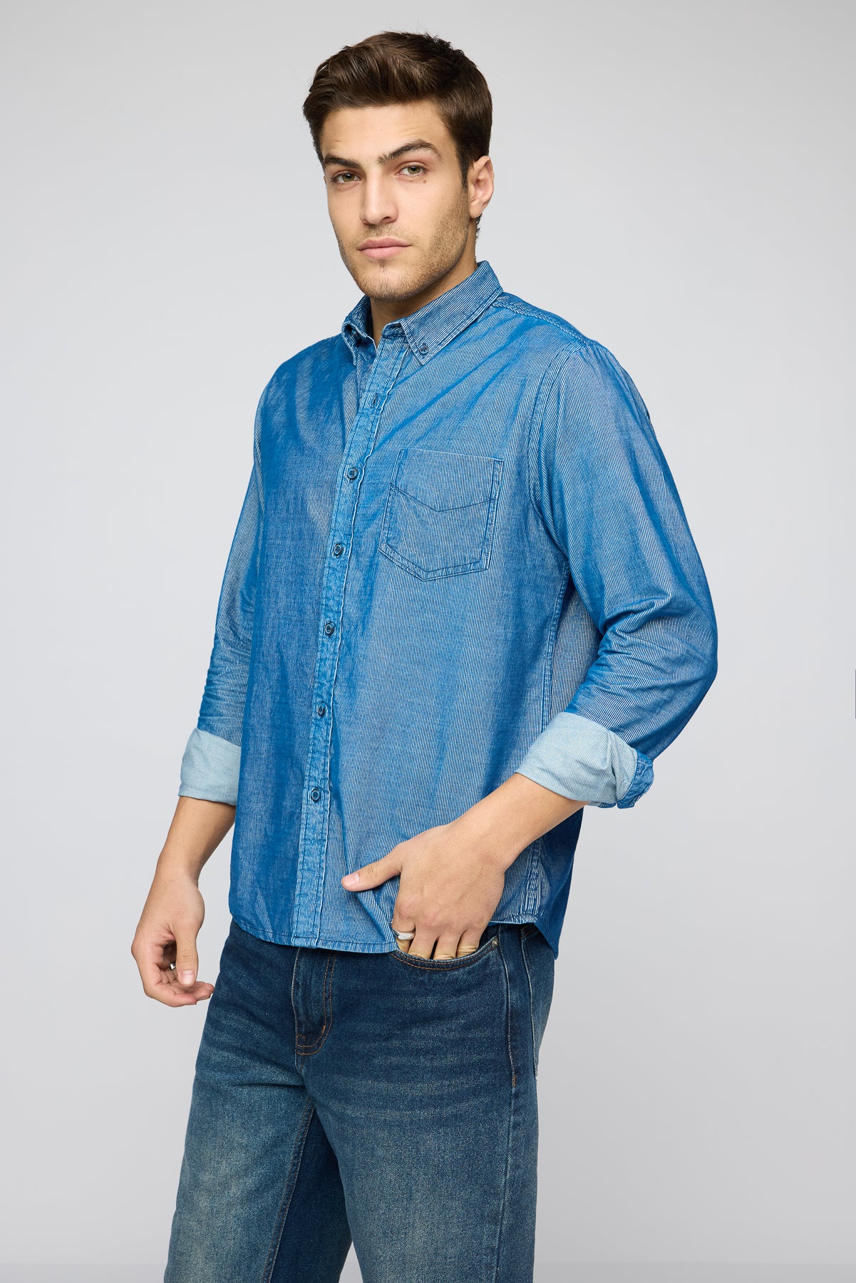 Slate Blue Men's Long Sleeve Corduroy Shirt