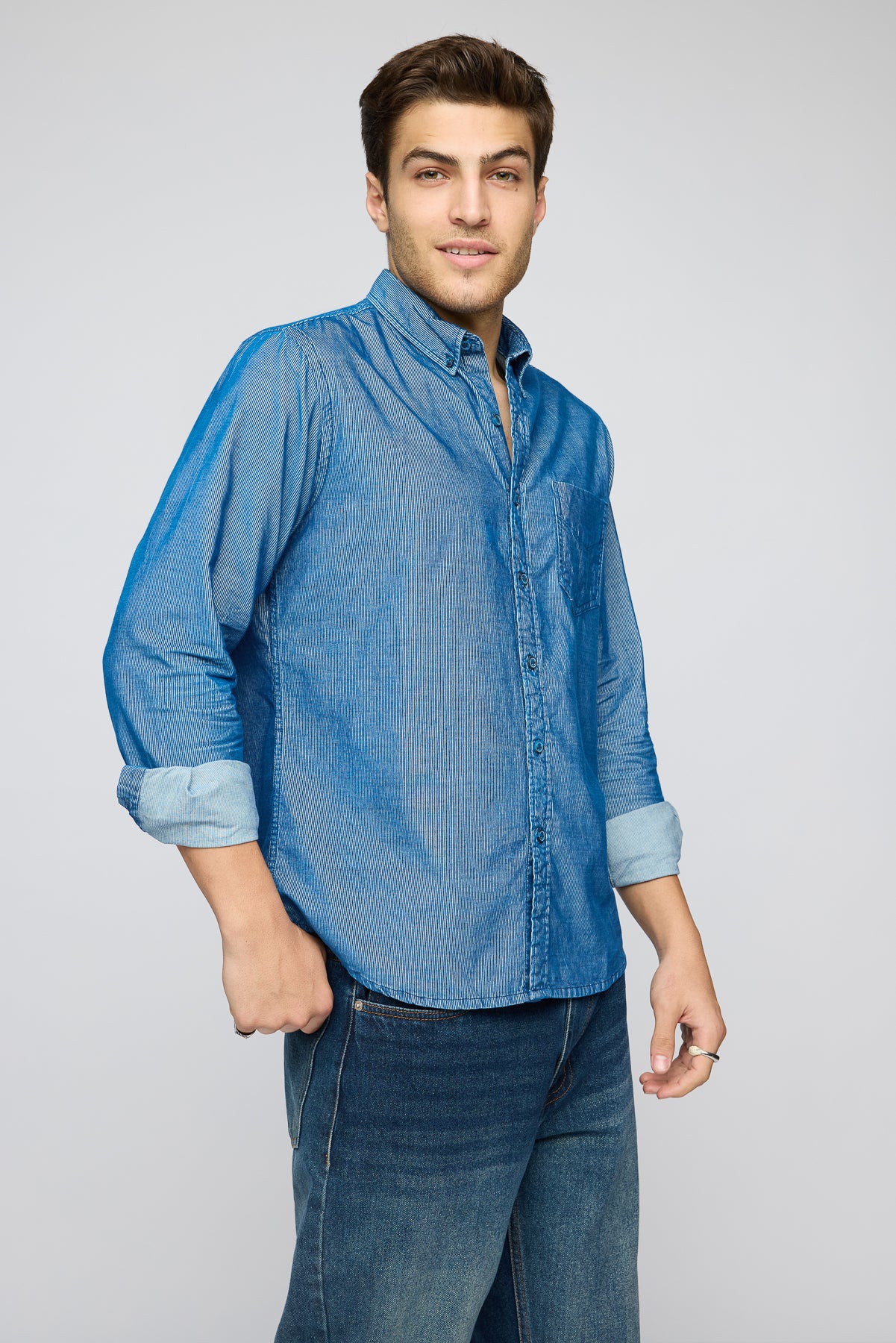 Slate Blue Men's Long Sleeve Corduroy Shirt