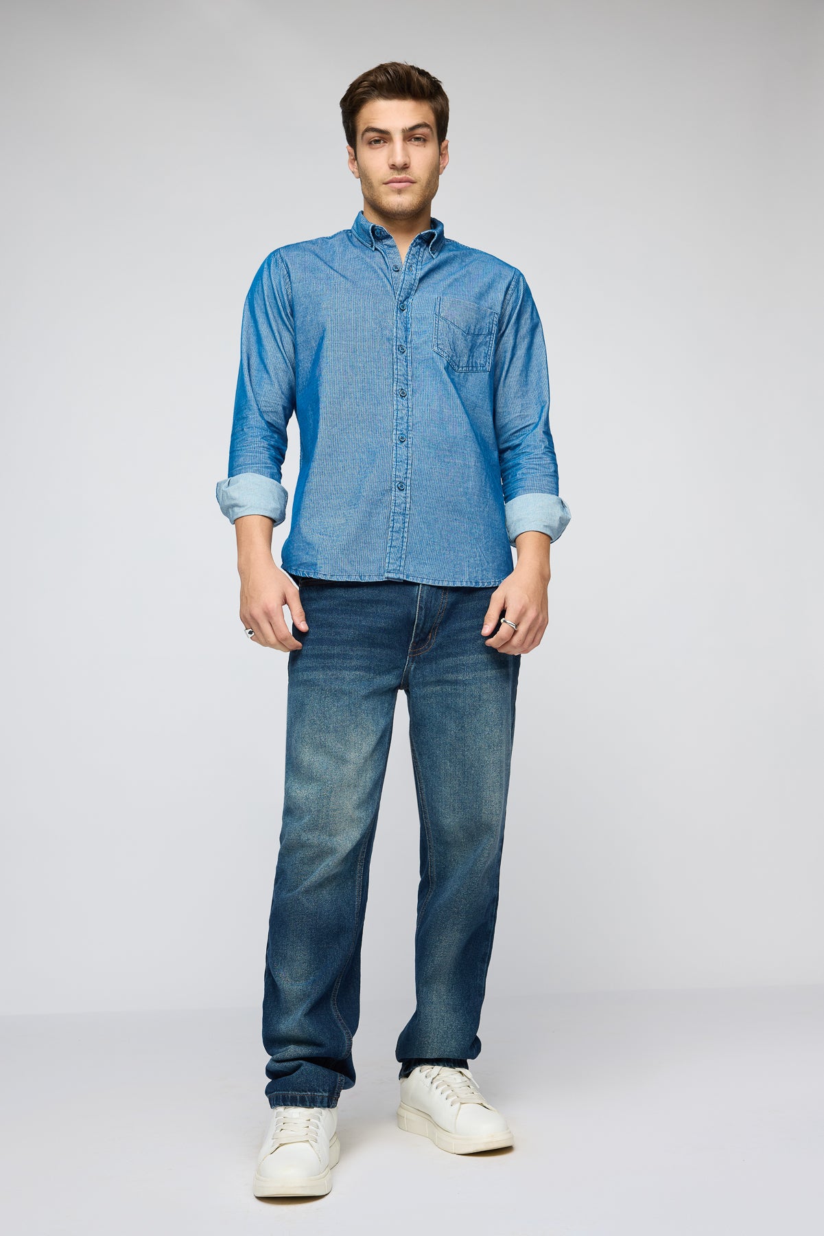 Slate Blue Men's Long Sleeve Corduroy Shirt