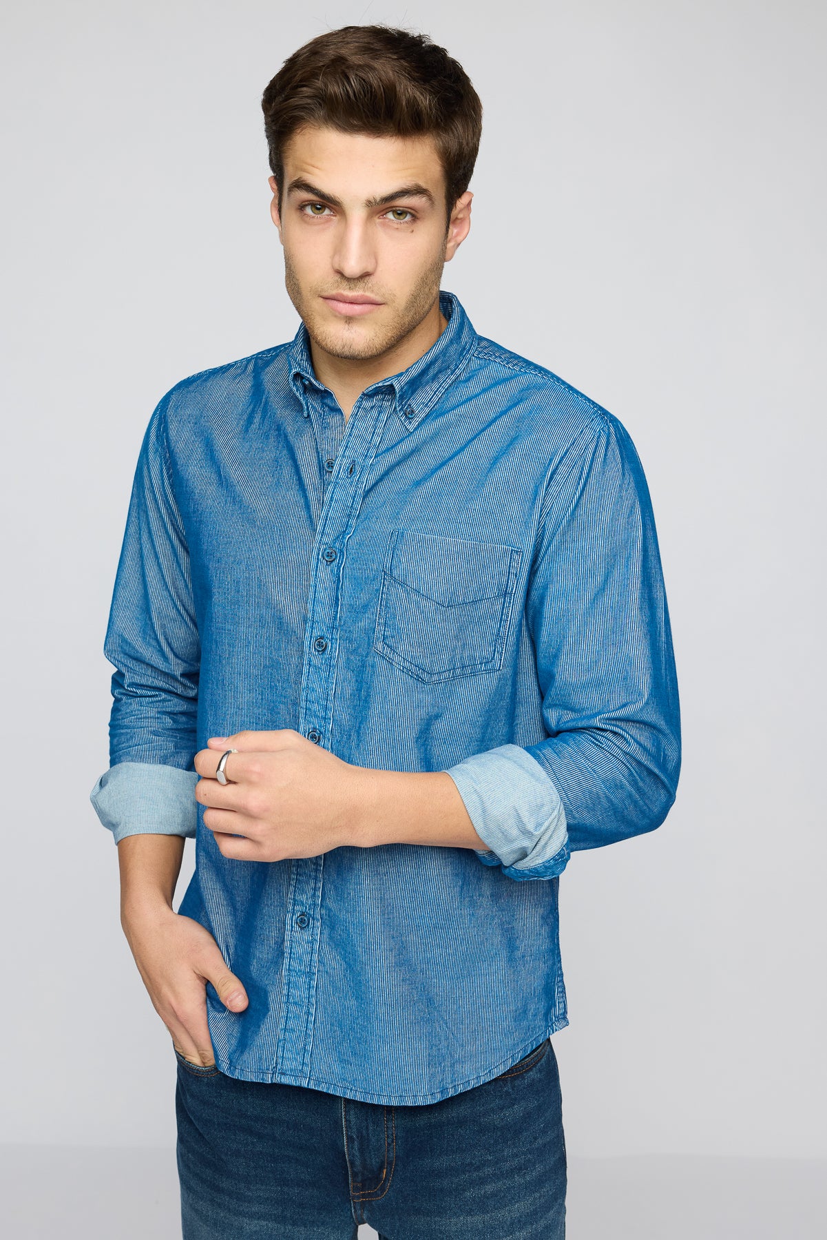 Slate Blue Men's Long Sleeve Corduroy Shirt