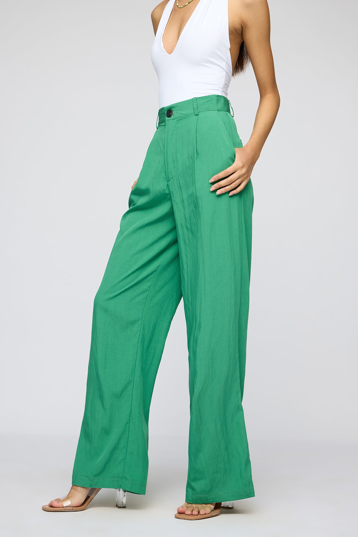 Lush Green Pleated Straight Fit Korean Pants