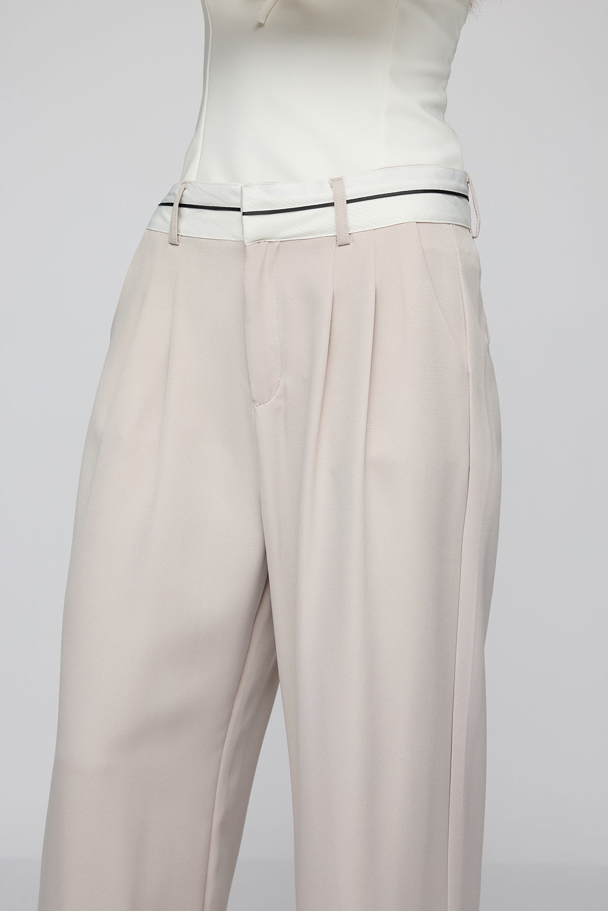 Silver Grey Contrast Waist Korean Pants