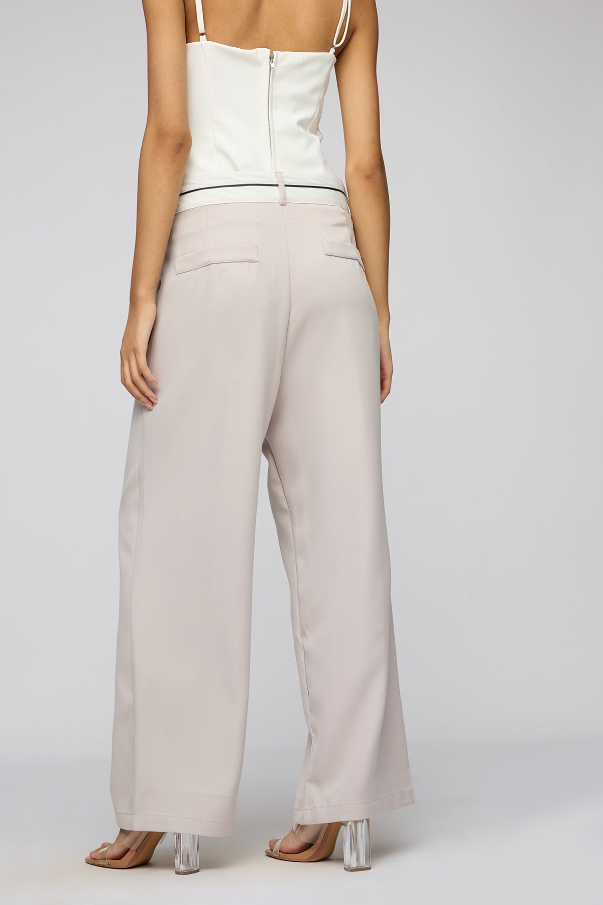 Silver Grey Contrast Waist Korean Pants