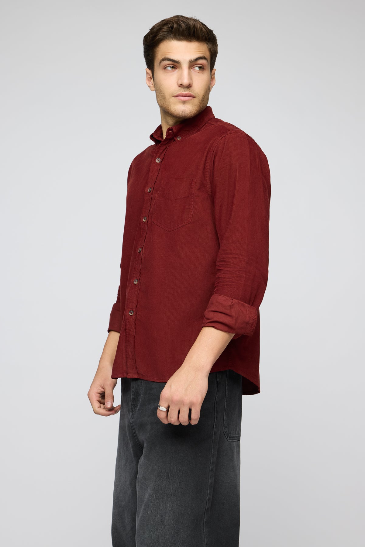 Fiery Red Men's Long Sleeve Corduroy Shirt