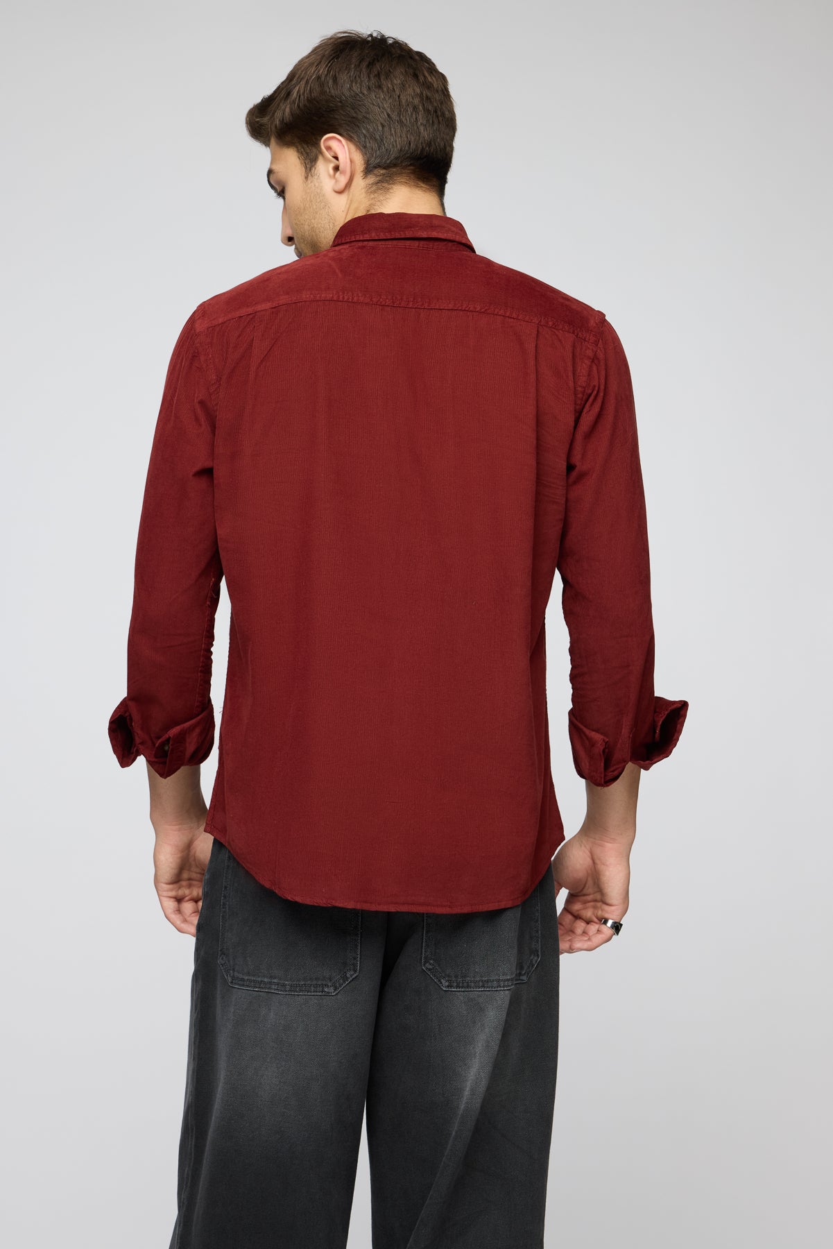 Fiery Red Men's Long Sleeve Corduroy Shirt