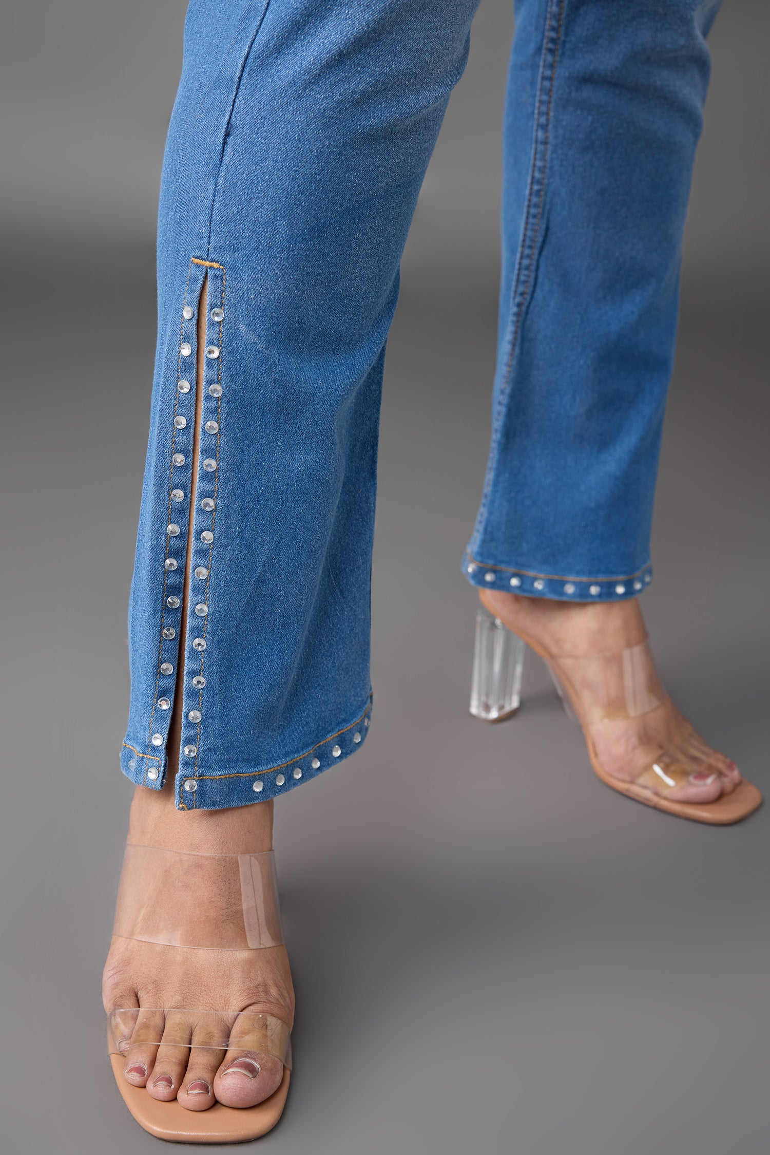 Curve Blue Rhinestone Bootcut Jeans