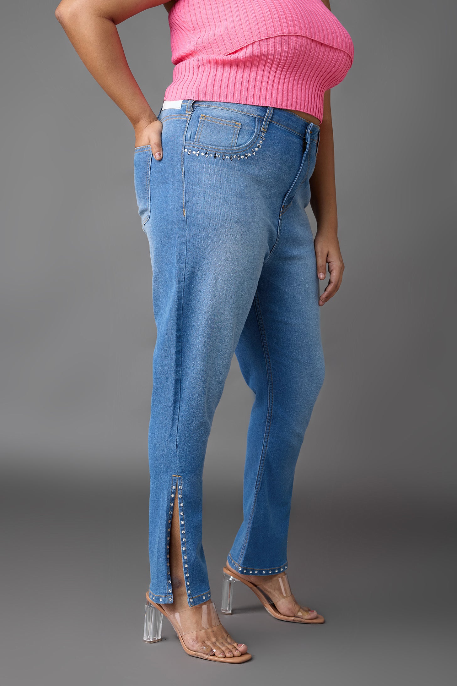 Curve Blue Rhinestone Bootcut Jeans