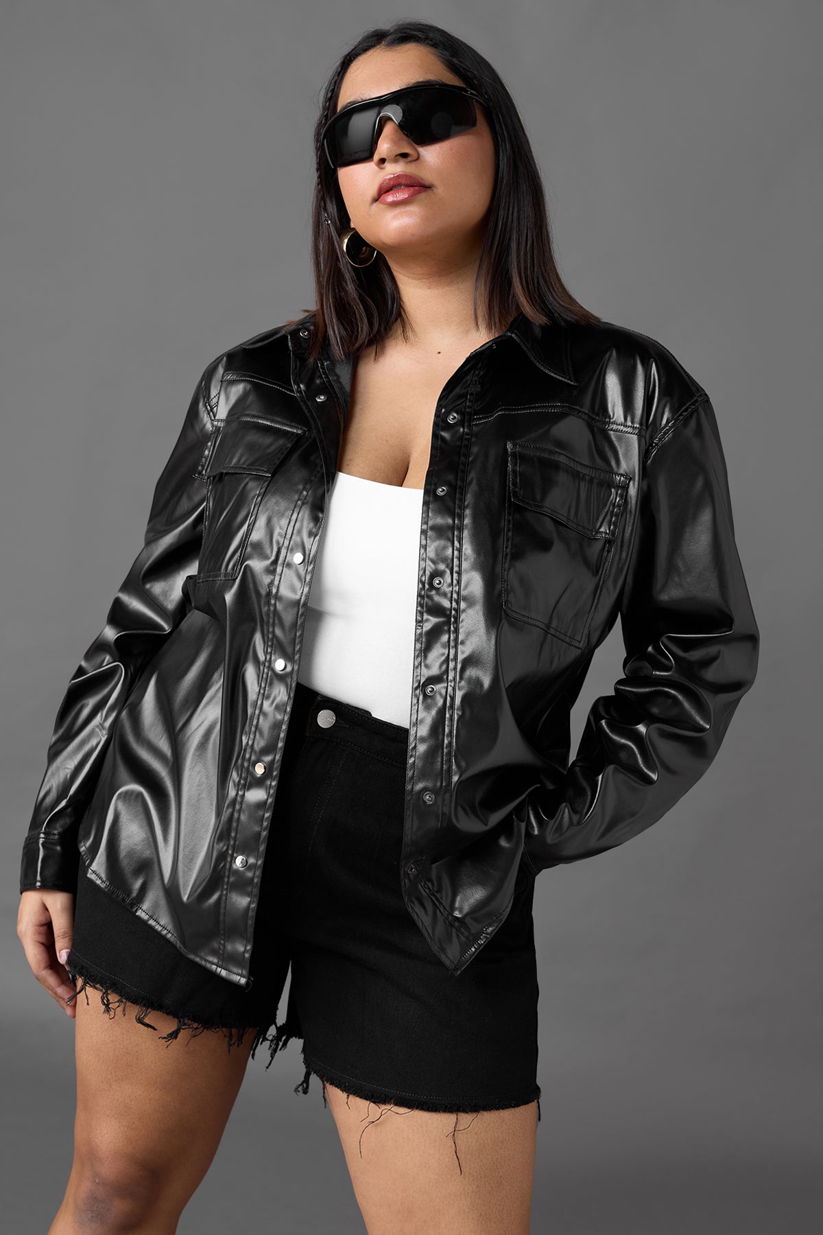 Curve Black Leather Shacket