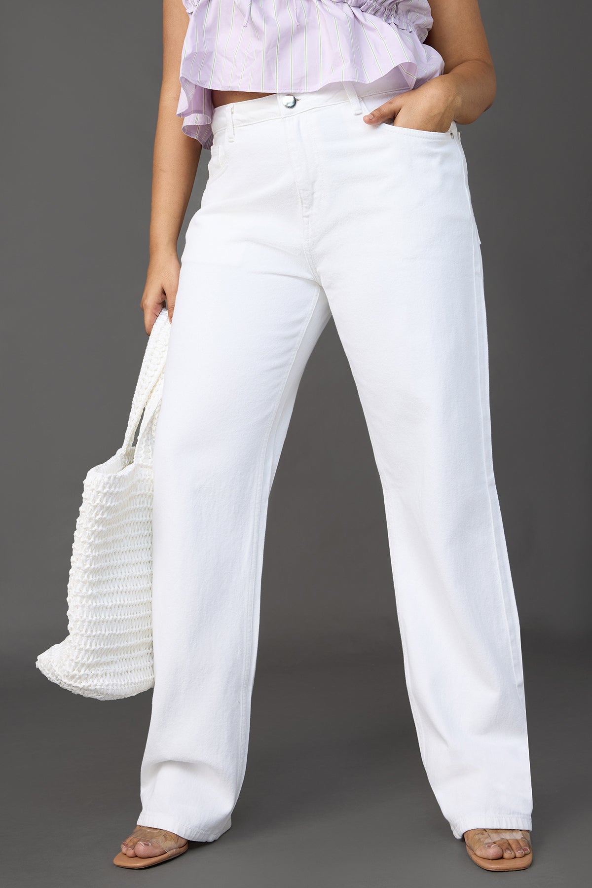 Arctic Chic White Curve Tapered Jeans