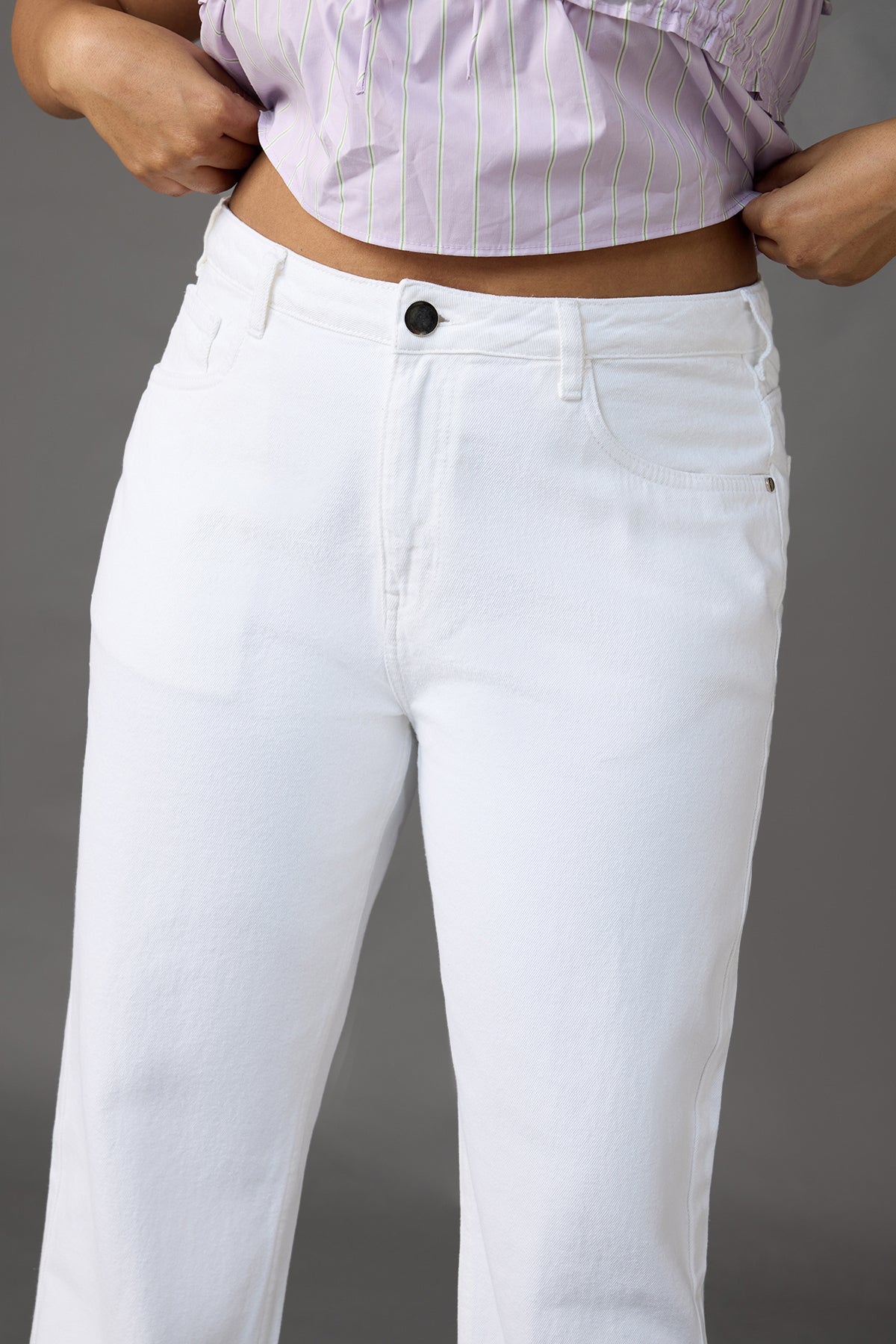 Arctic Chic White Curve Tapered Jeans