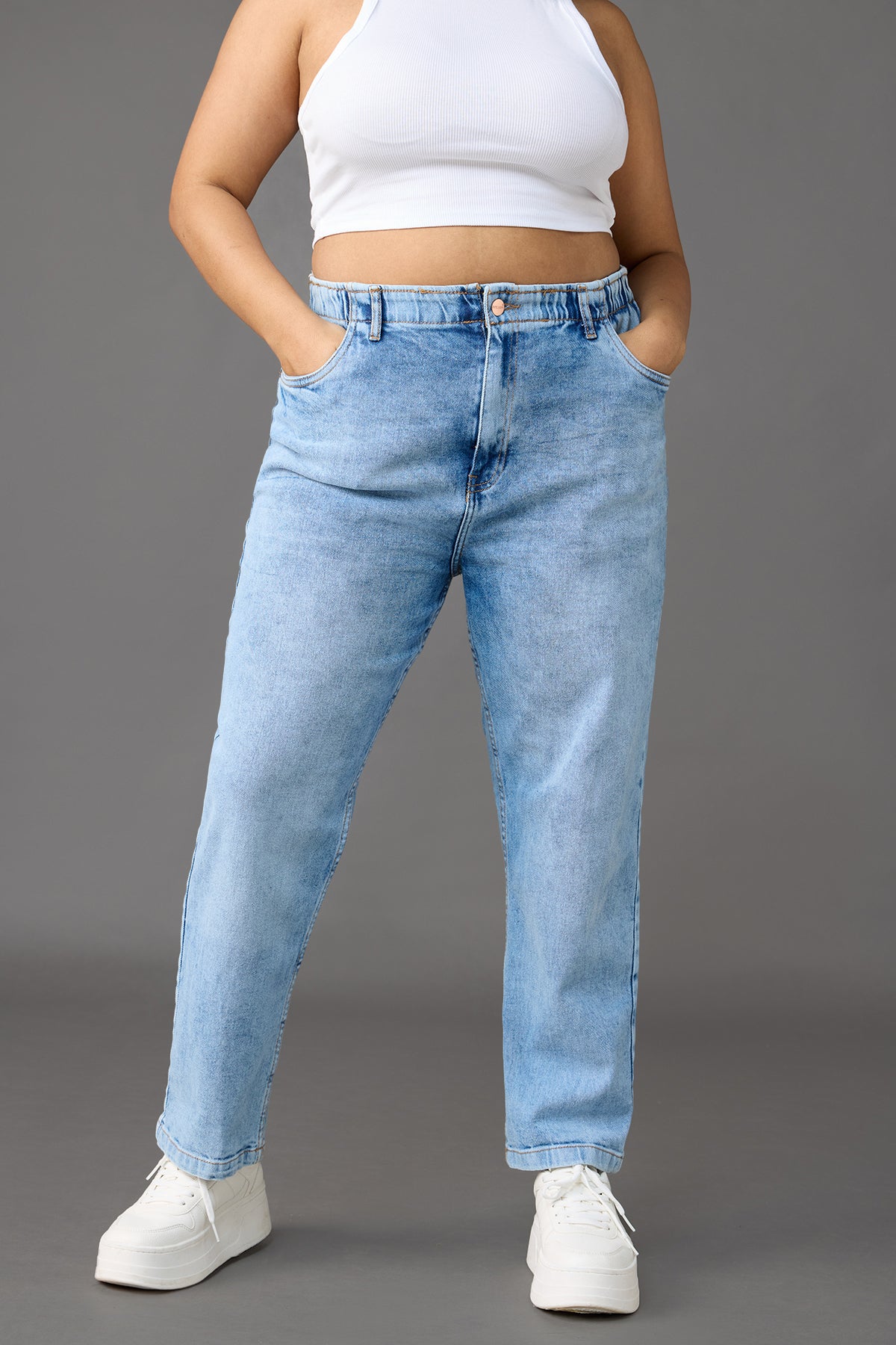 Elasticated Light Blue Mom Jeans