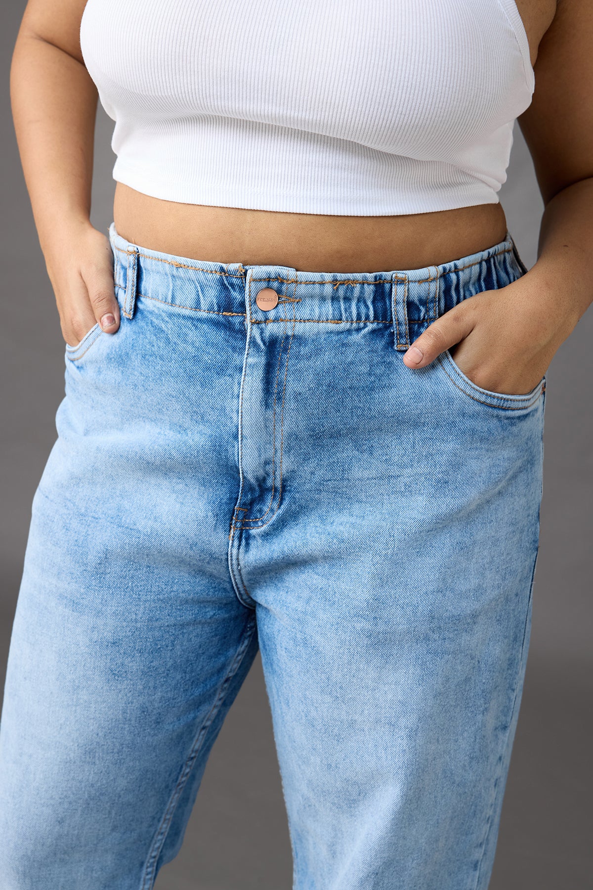 Elasticated Light Blue Mom Jeans