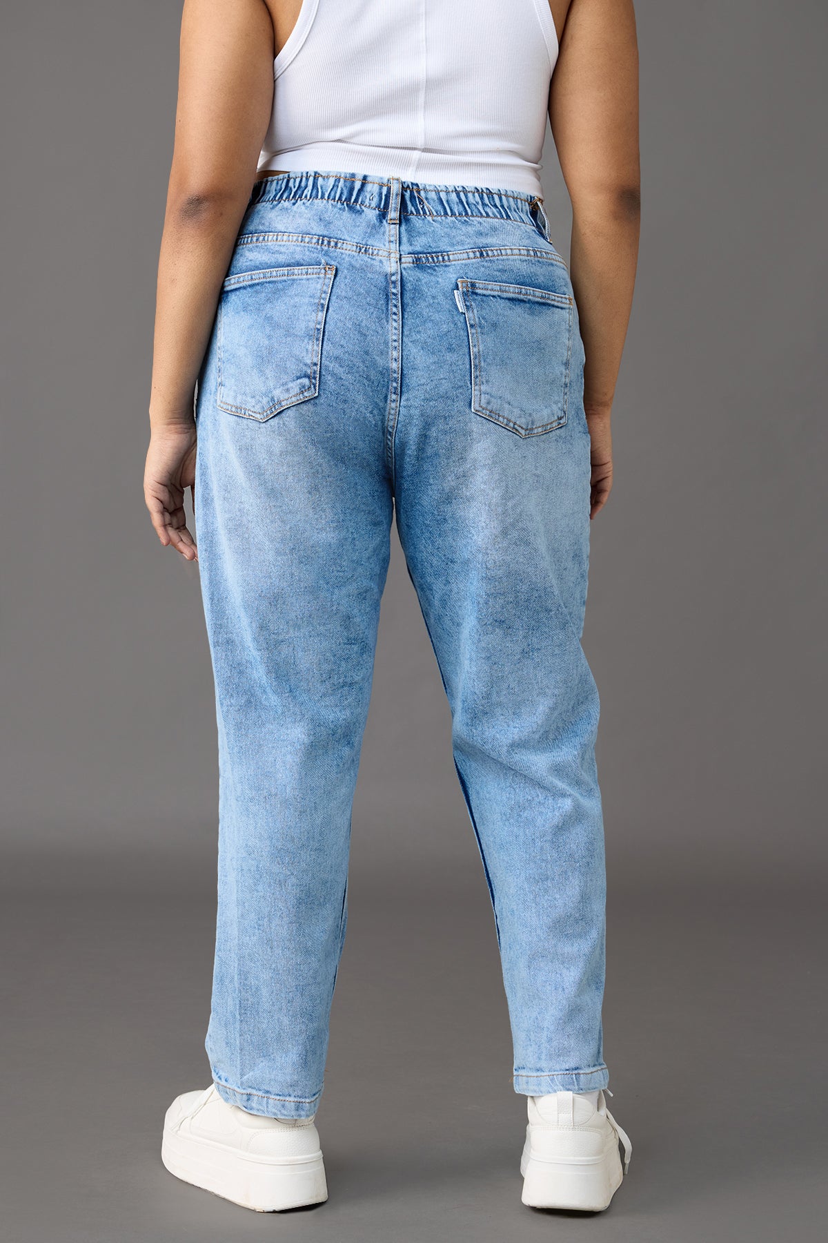 Elasticated Light Blue Mom Jeans