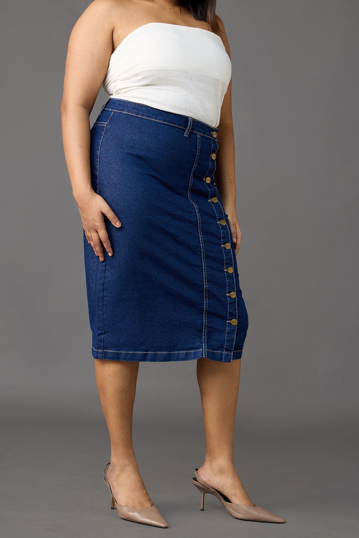 Indigo Impact Midi Curve Bodycon Skirt