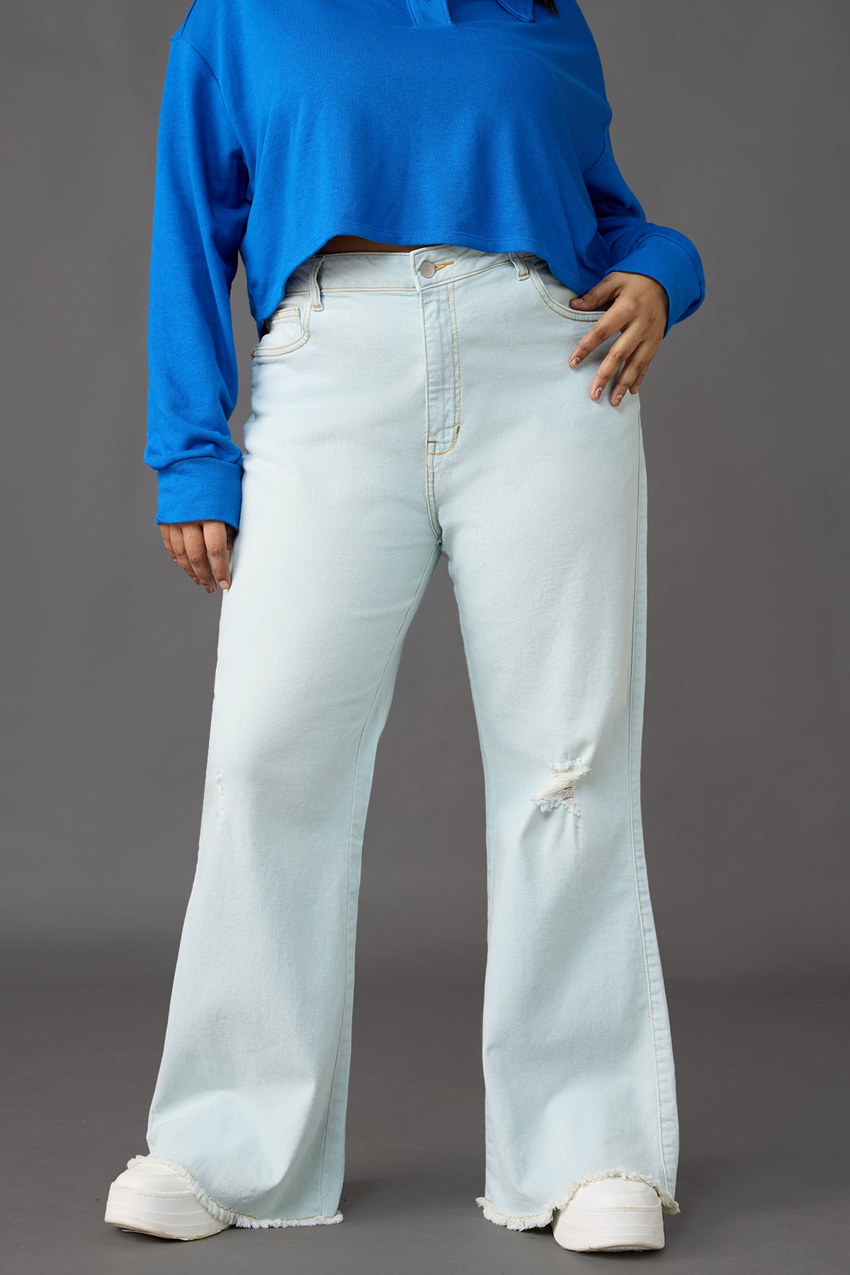 Curve Light Blue Wash Bell Bottom Jeans