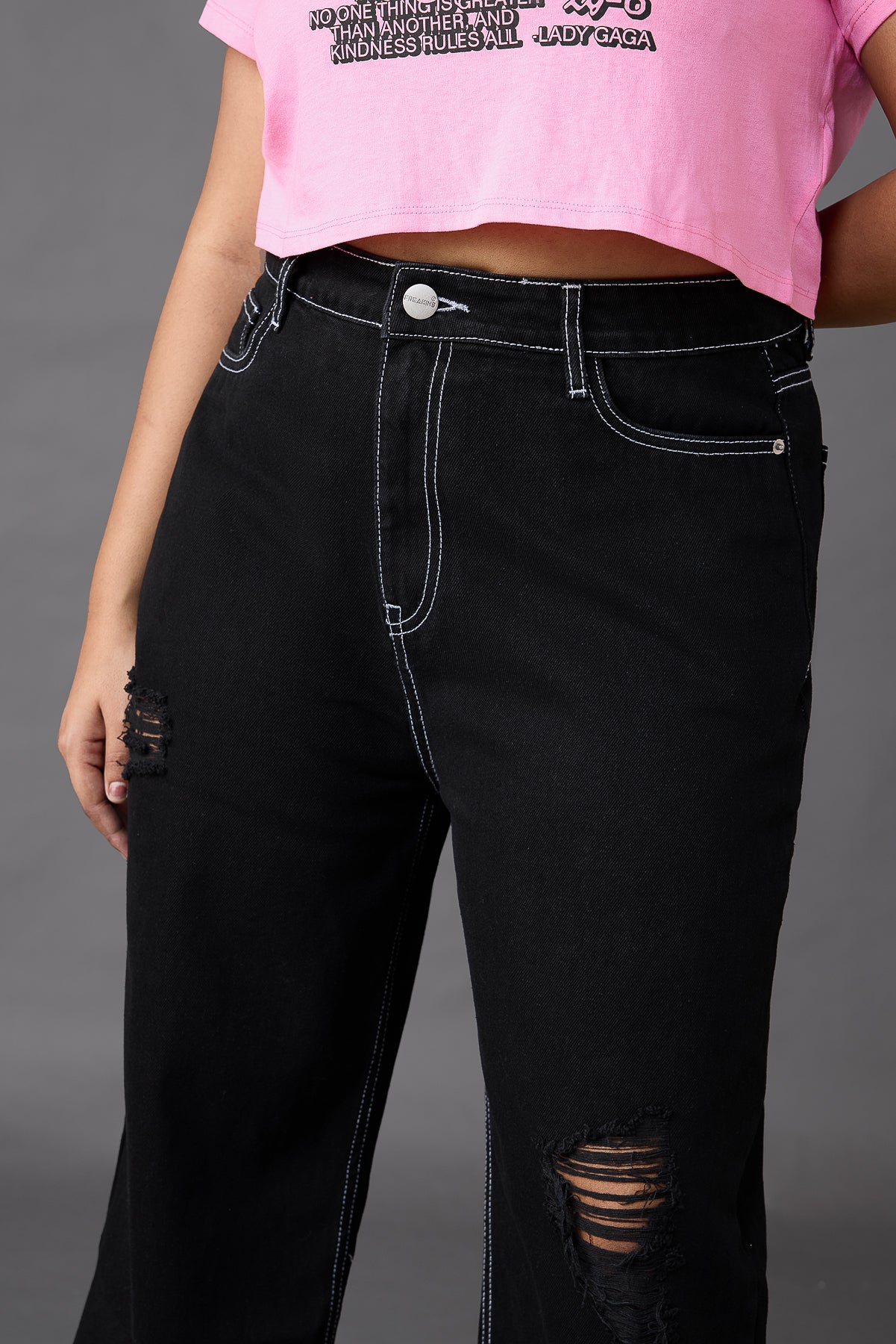 Curve Black Distress Straight Jeans