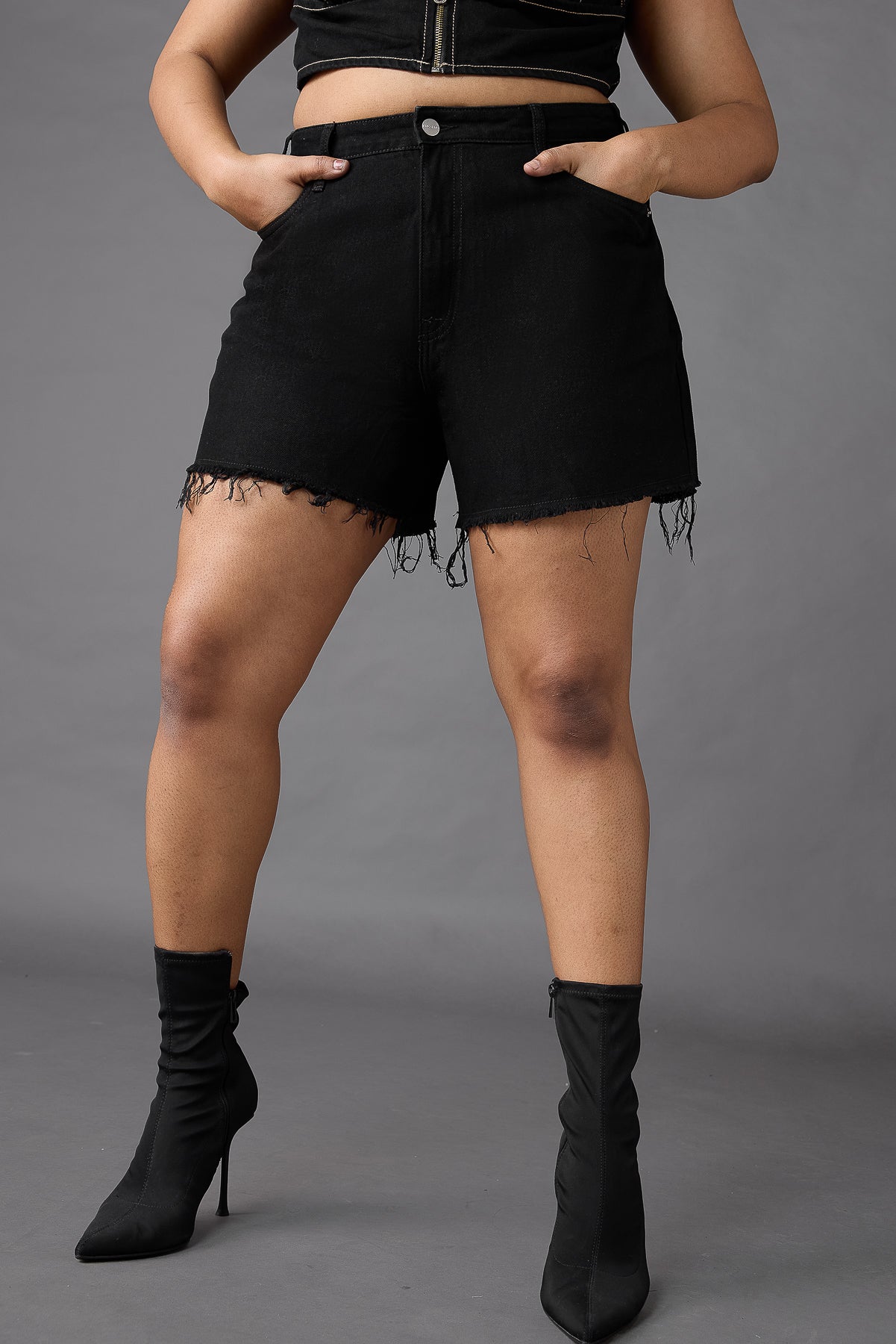 Curve Black Frayed Shorts