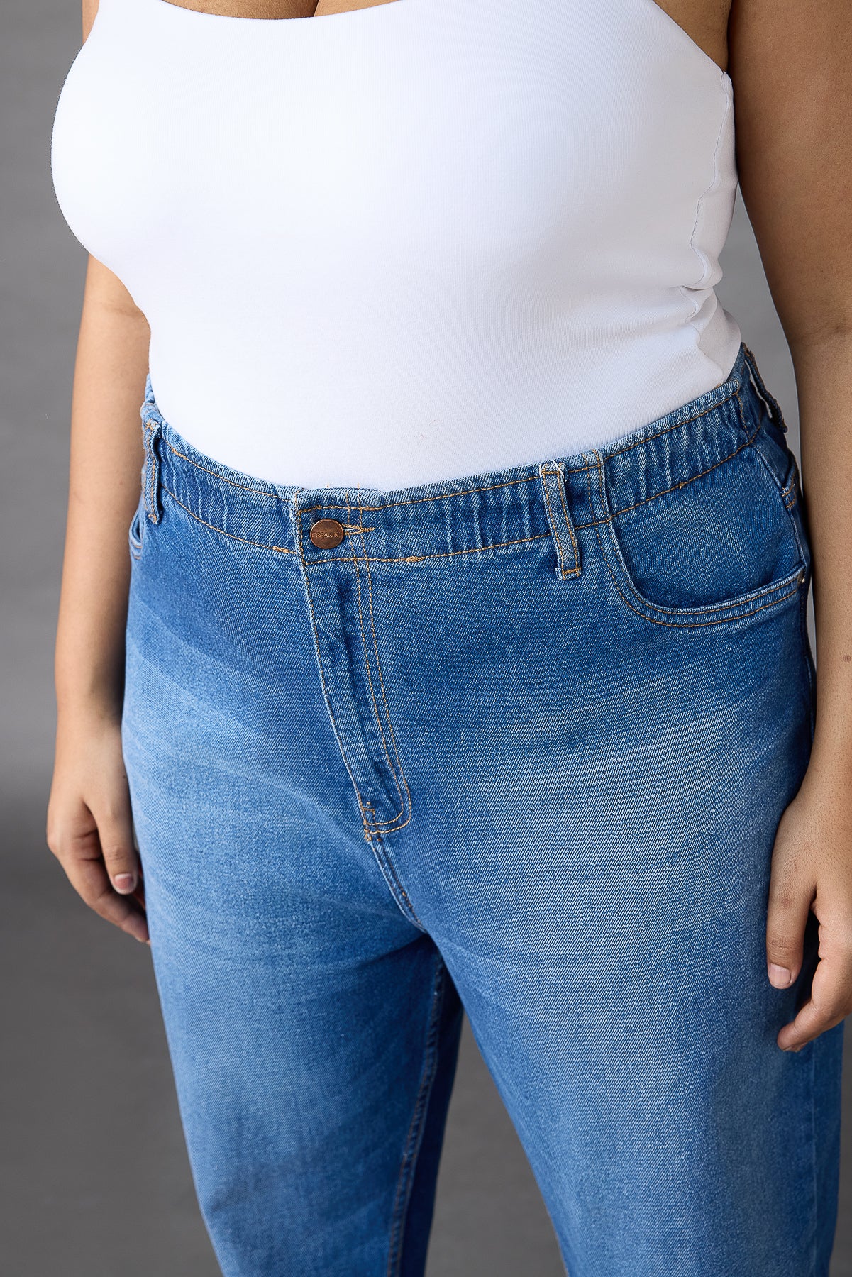 Elasticated Classic Blue Mom Jeans