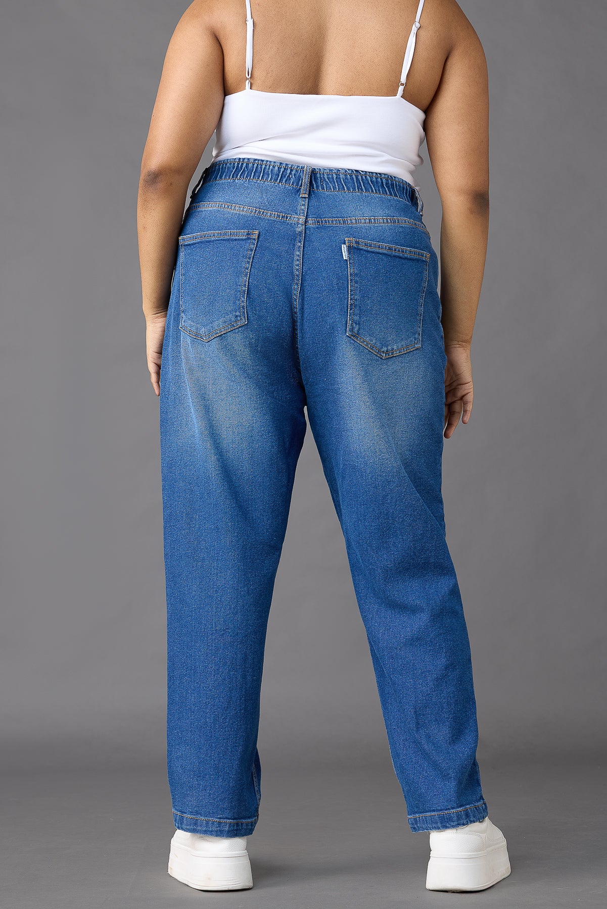 Elasticated Classic Blue Mom Jeans