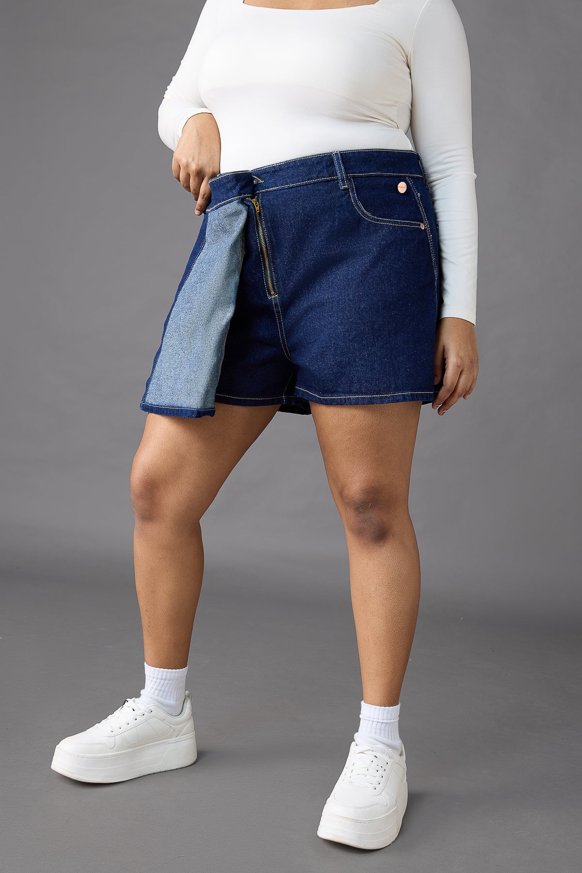 Asymmetrical Raw Curve Denim Skort