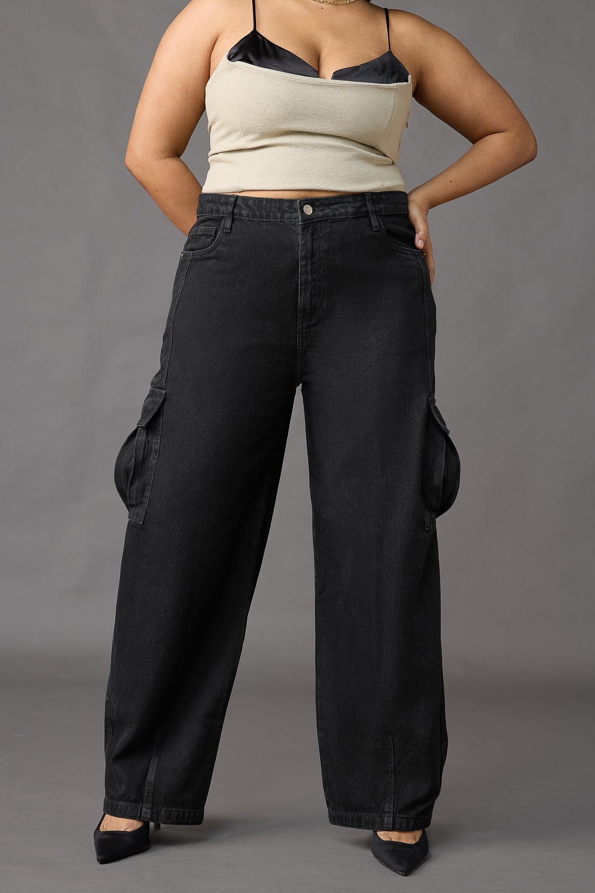 Onyx Opulence Curve Cargo Jeans