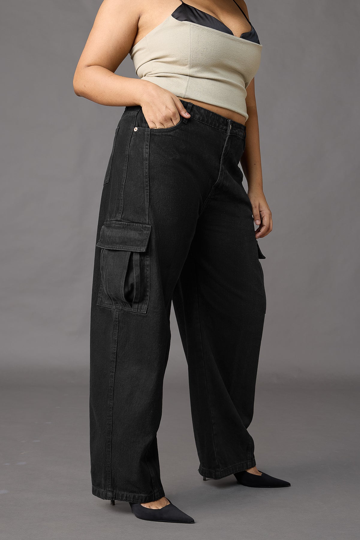 Onyx Opulence Curve Cargo Jeans