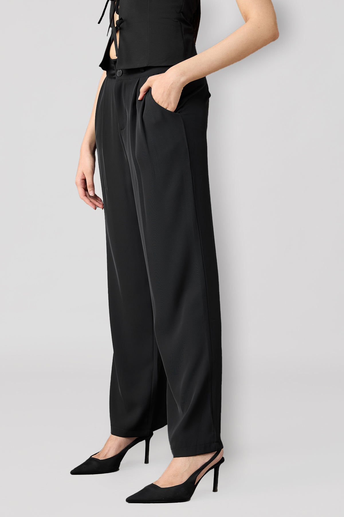 Midnight Black Korean Pleated Pants