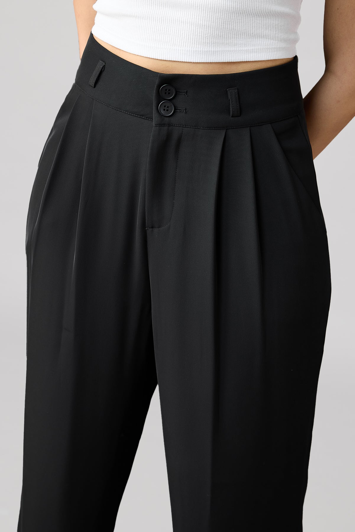 Classic Pleated Wide Leg Korean Pants - Black