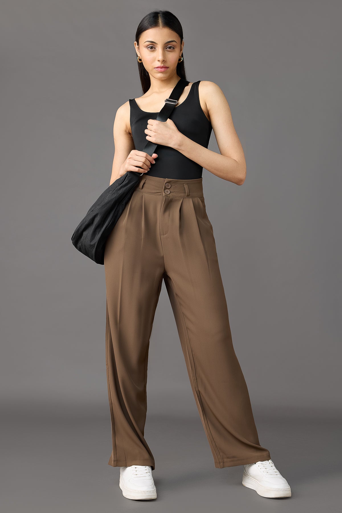 Classic Pleated Wide Leg Korean Pants - Black