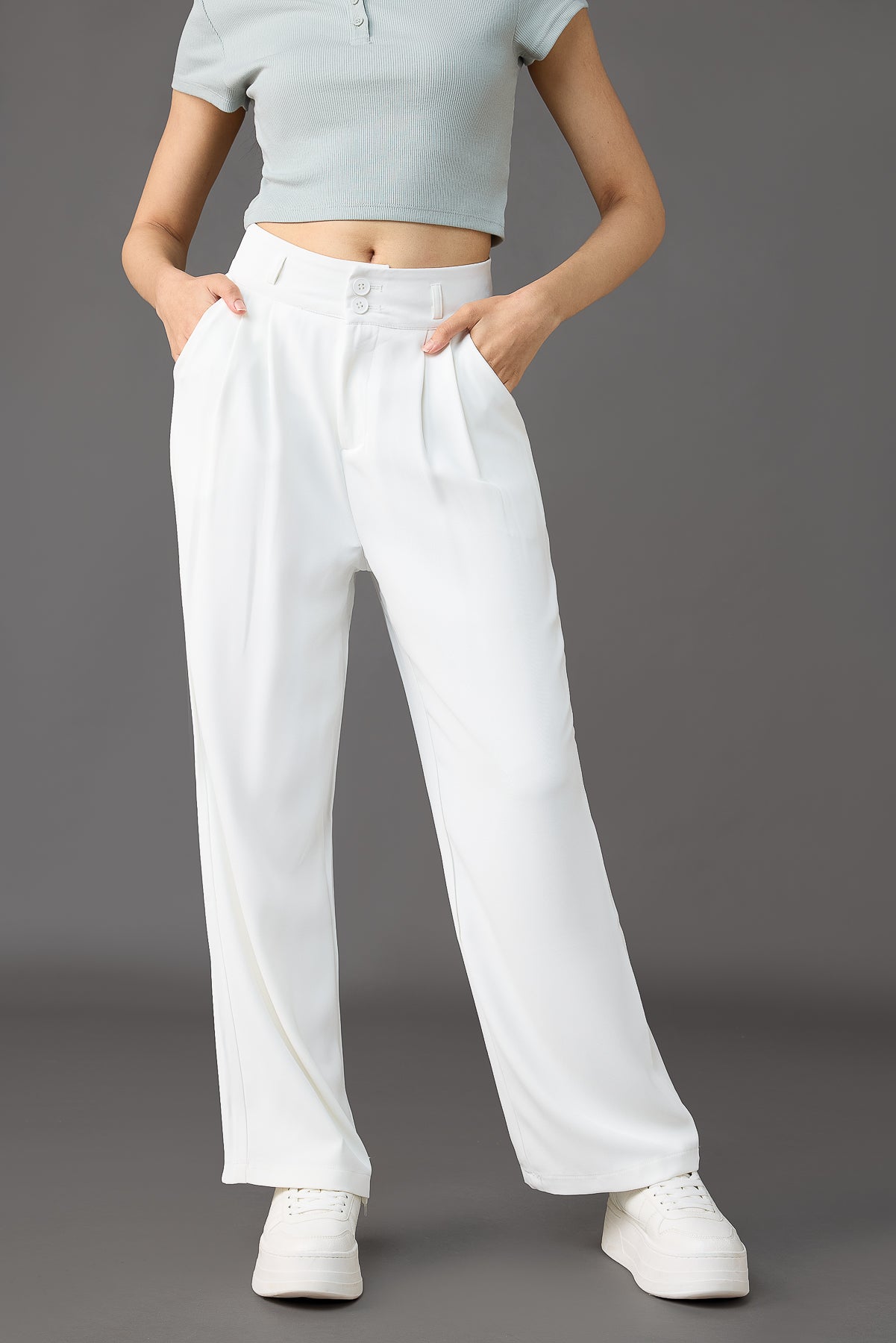 Seoul White Korean Pleated Pants