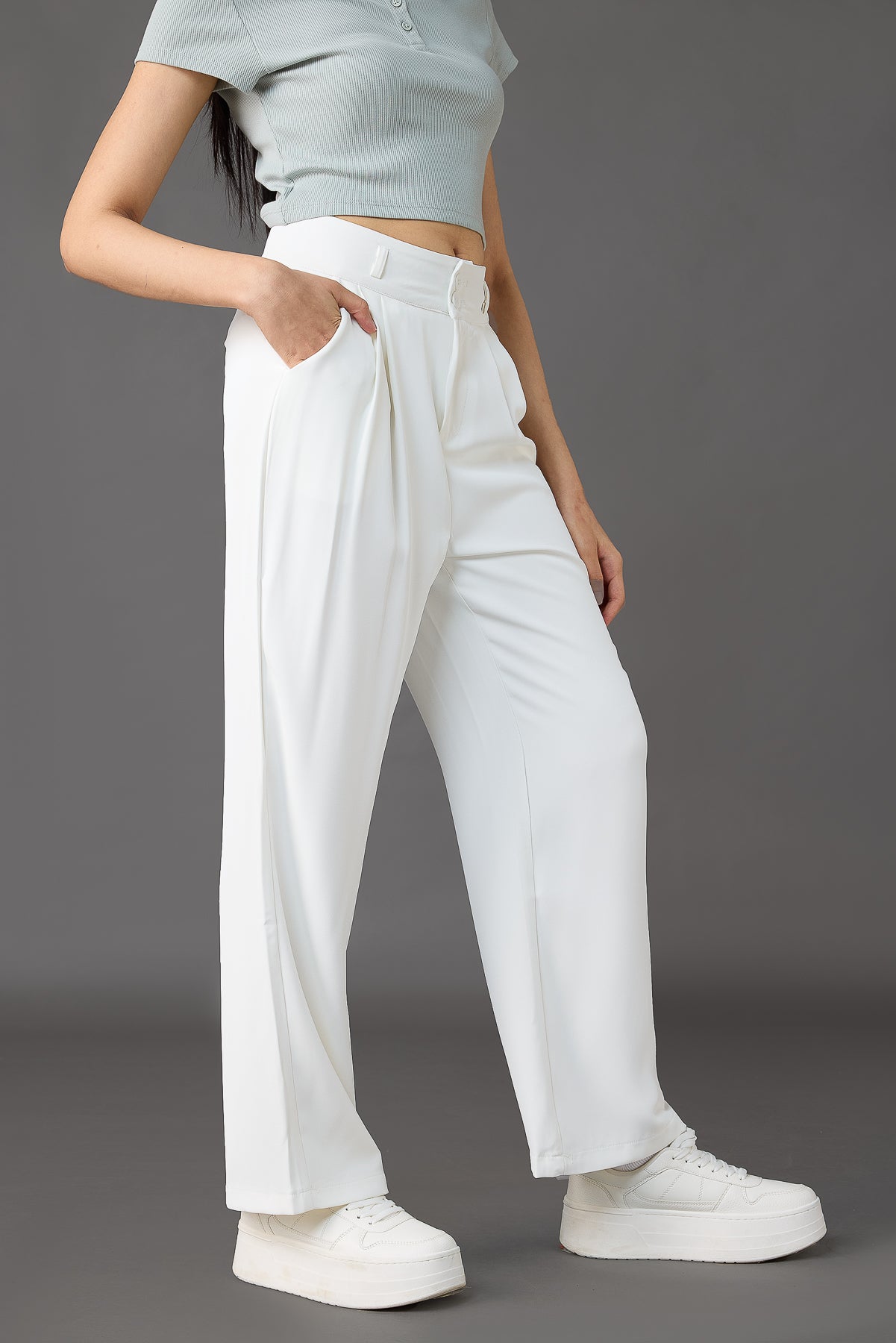 Seoul White Korean Pleated Pants