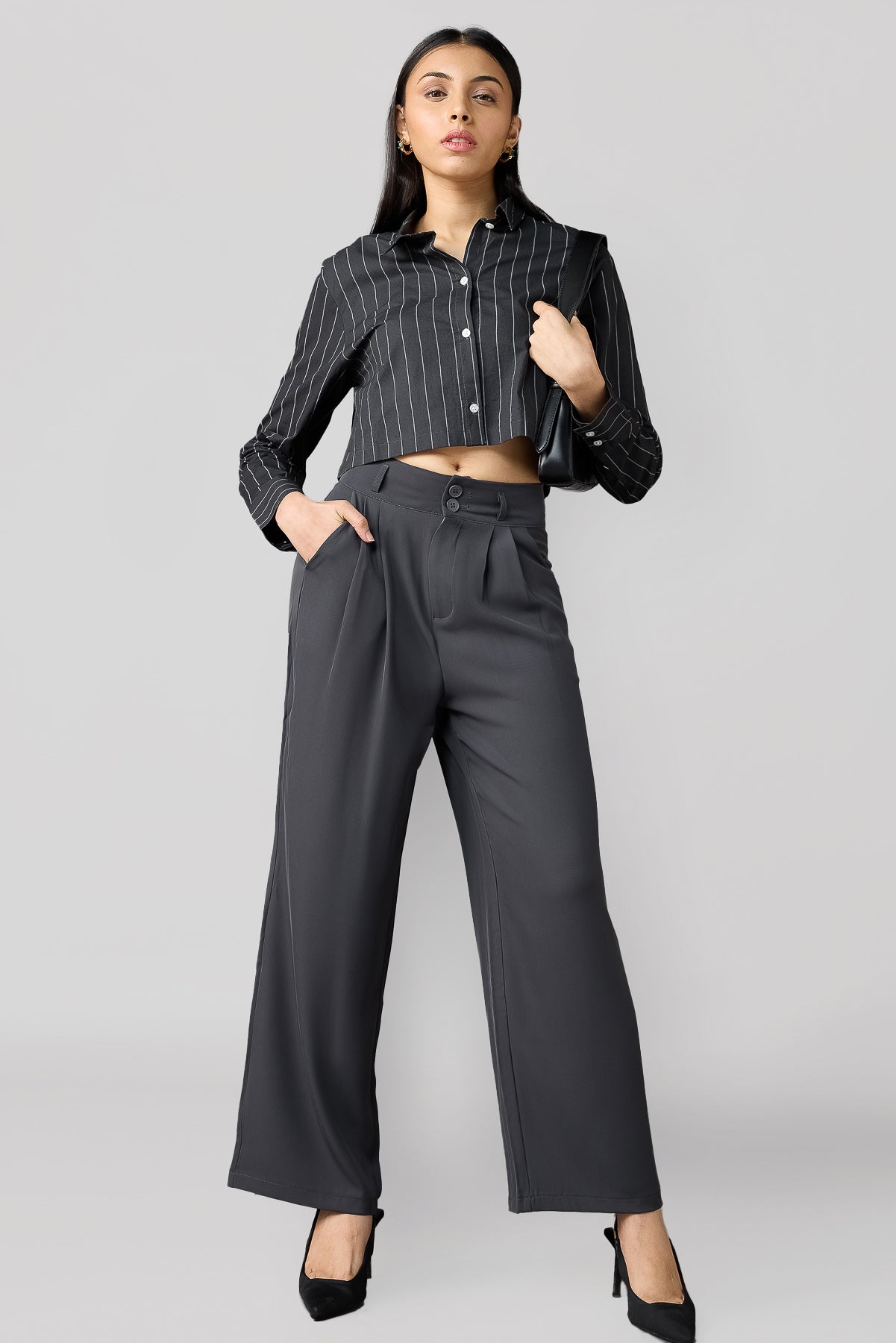 Charcoal Grey Korean Pleated Pants