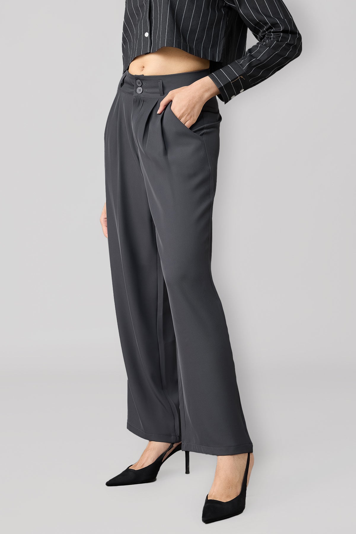 Charcoal Grey Korean Pleated Pants