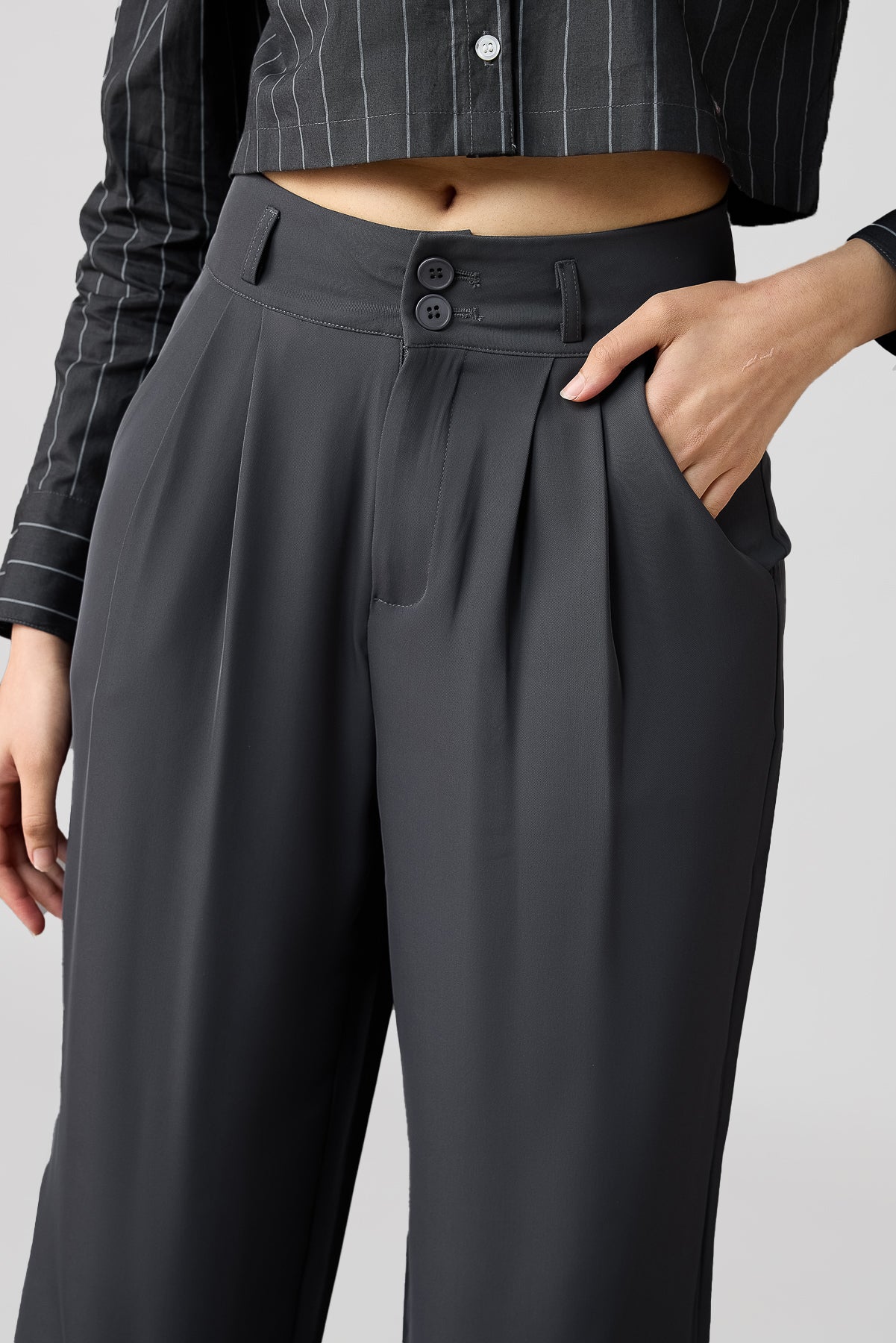 Charcoal Grey Korean Pleated Pants