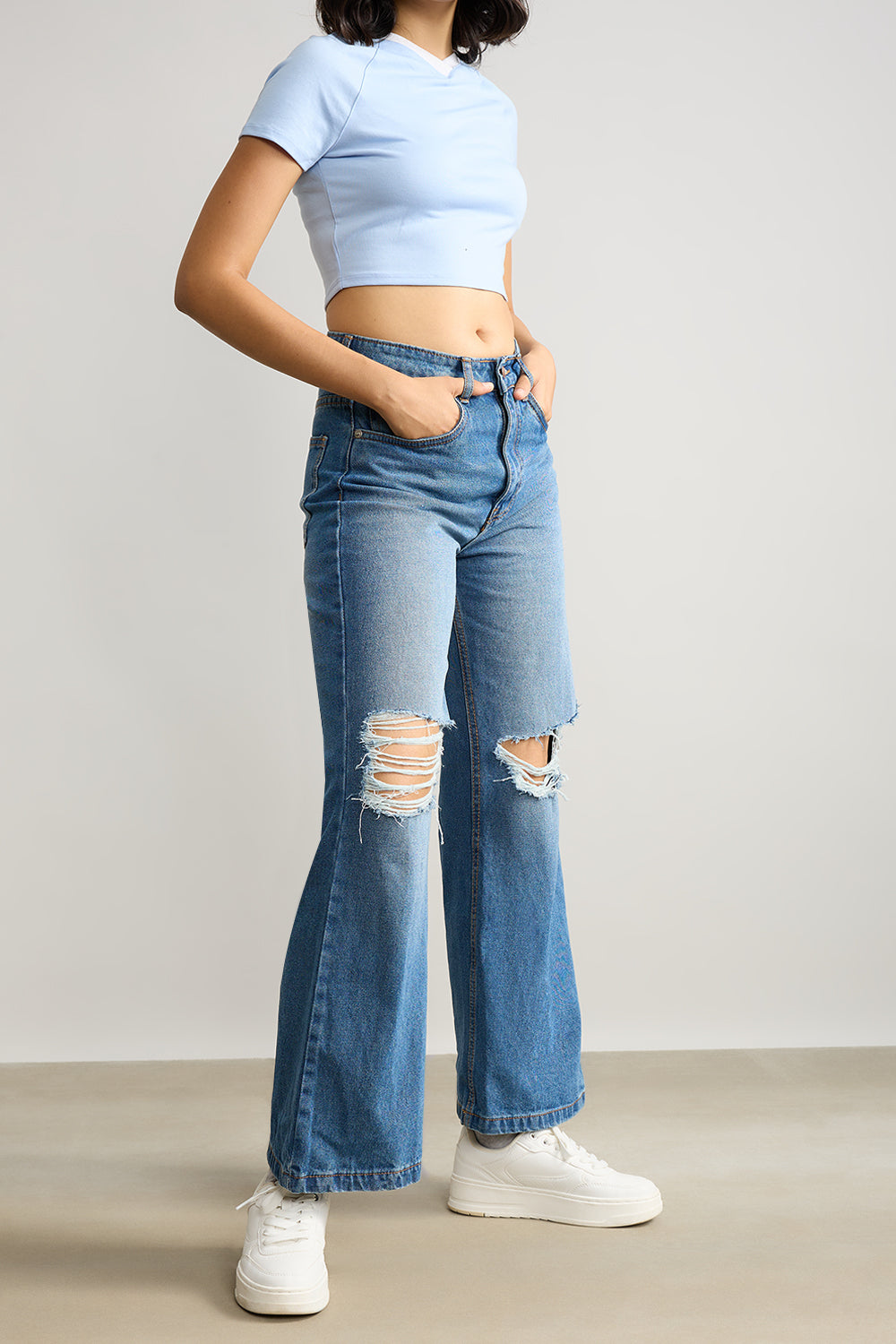 RIPPED WIDE LEG JEANS
