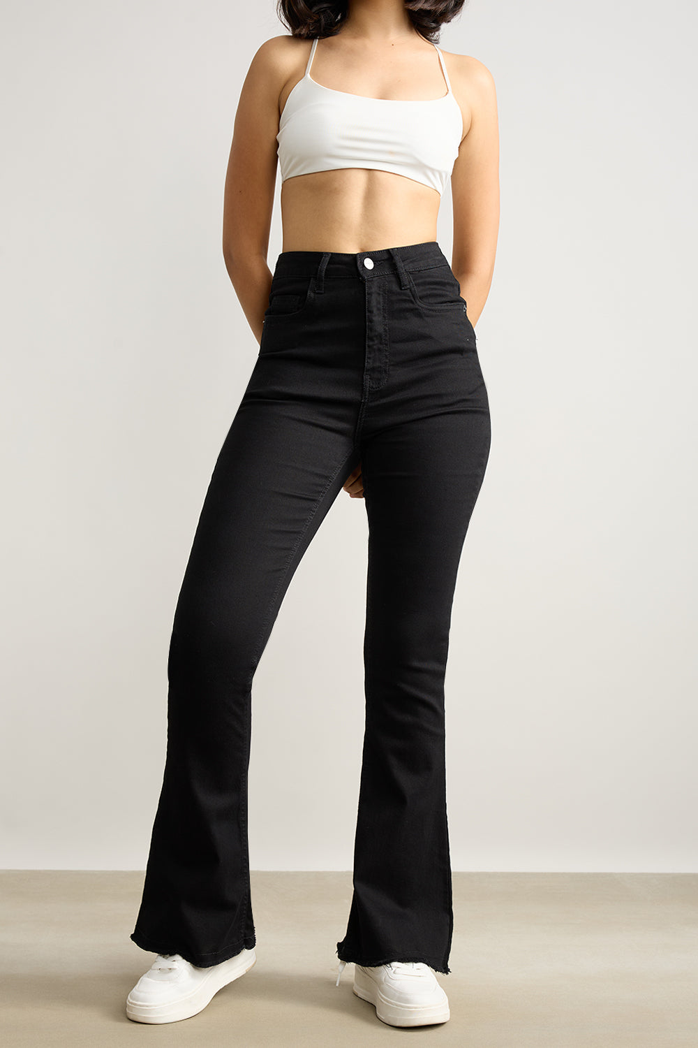 HIGH WAISTED SLIM BLACK BOOTCUT JEANS