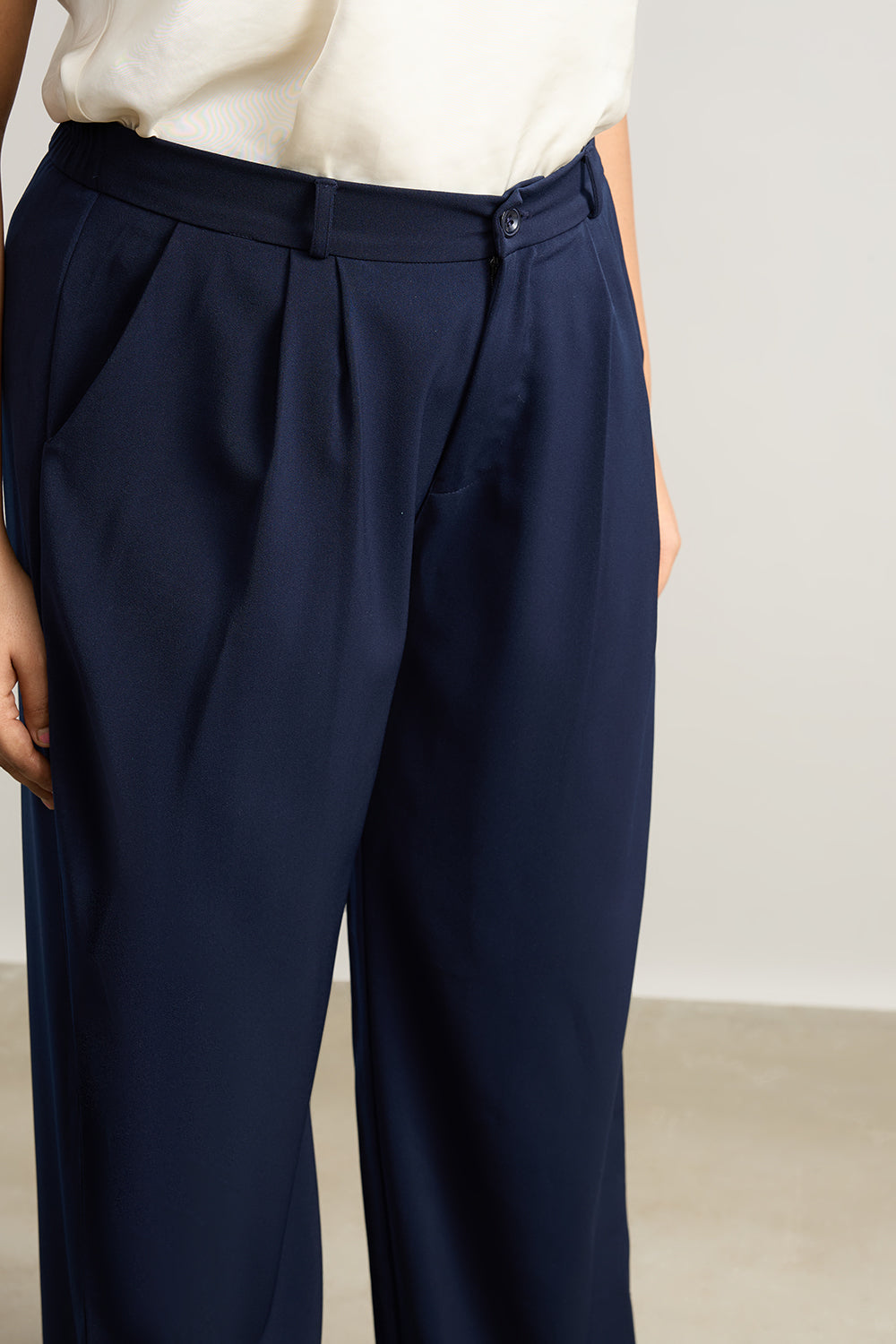 Women's Pleated Navy Blue Korean Pant-CURVE