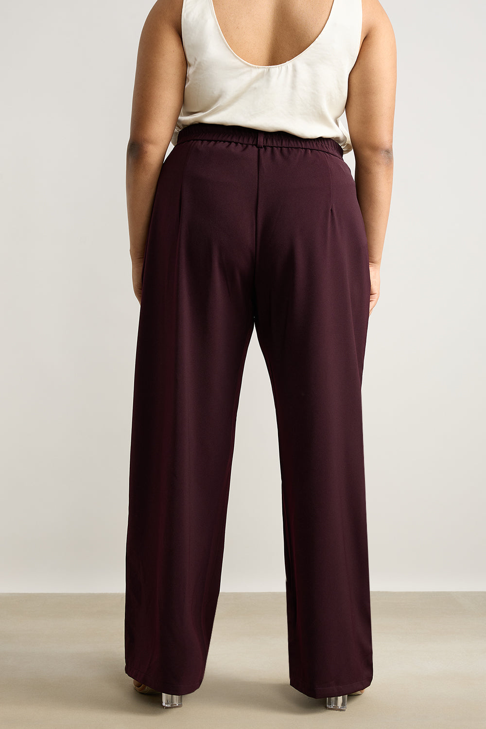 Women's curve pleated burgundy korean pant
