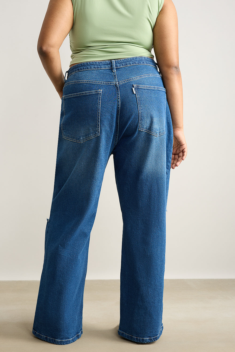 WIDE FIT DISTRESSED BLUE STONE JEANS