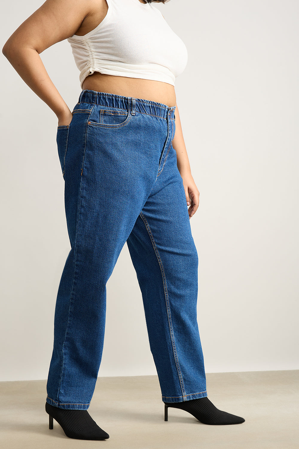 STRETCHY DENIM BLUE MOM JEANS