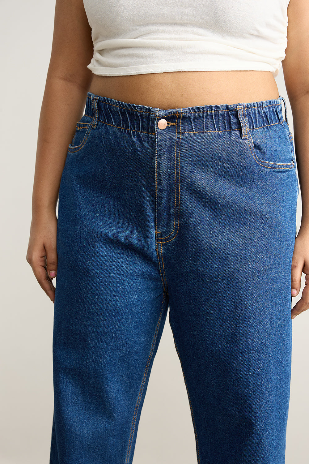 STRETCHY DENIM BLUE MOM JEANS