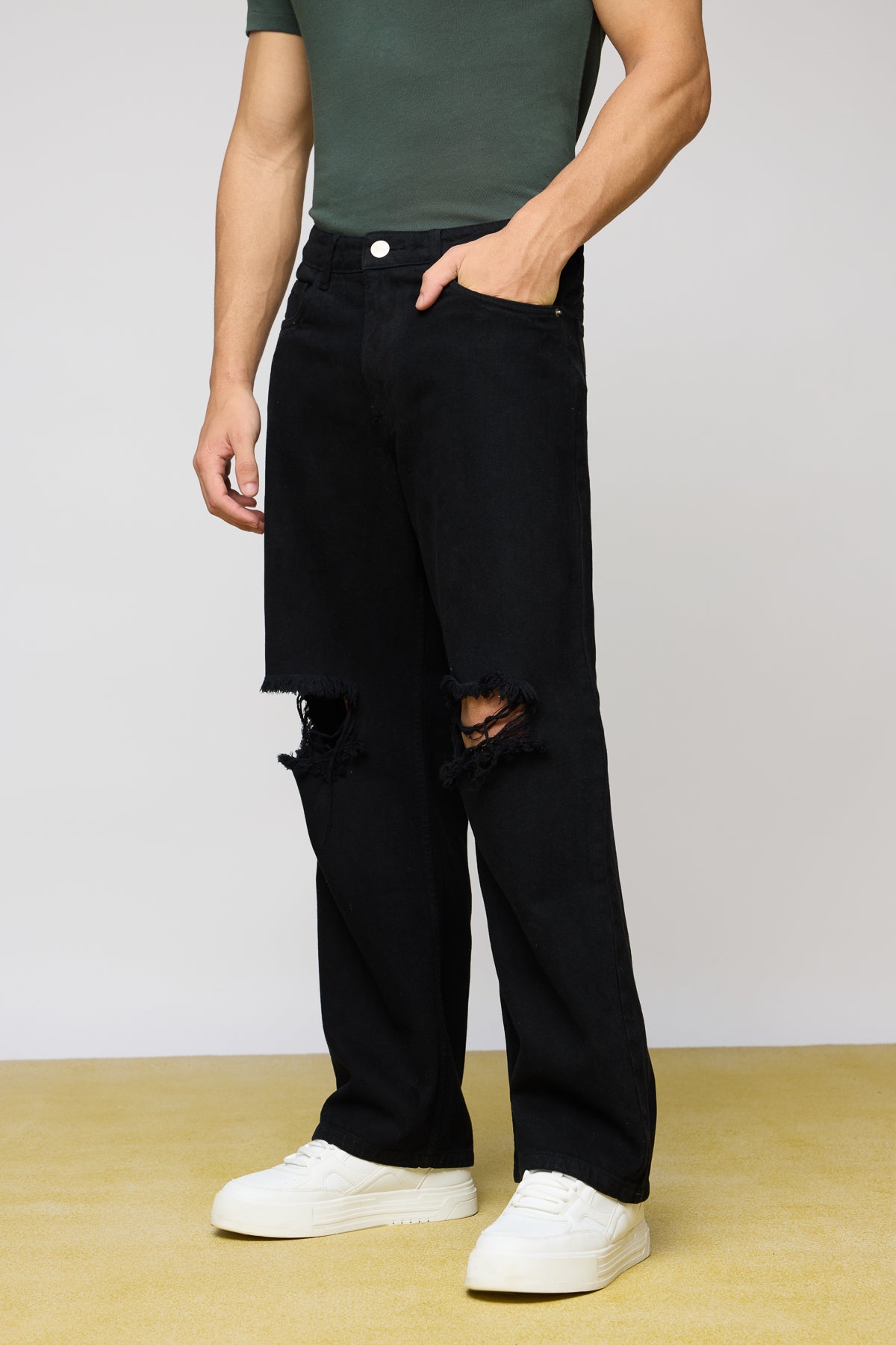 Diesel Black Ripped Baggy Jeans