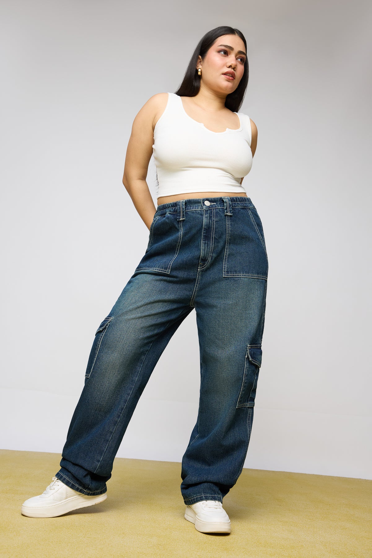 Curve Navy Drift Baggy Straight Cargo Jeans