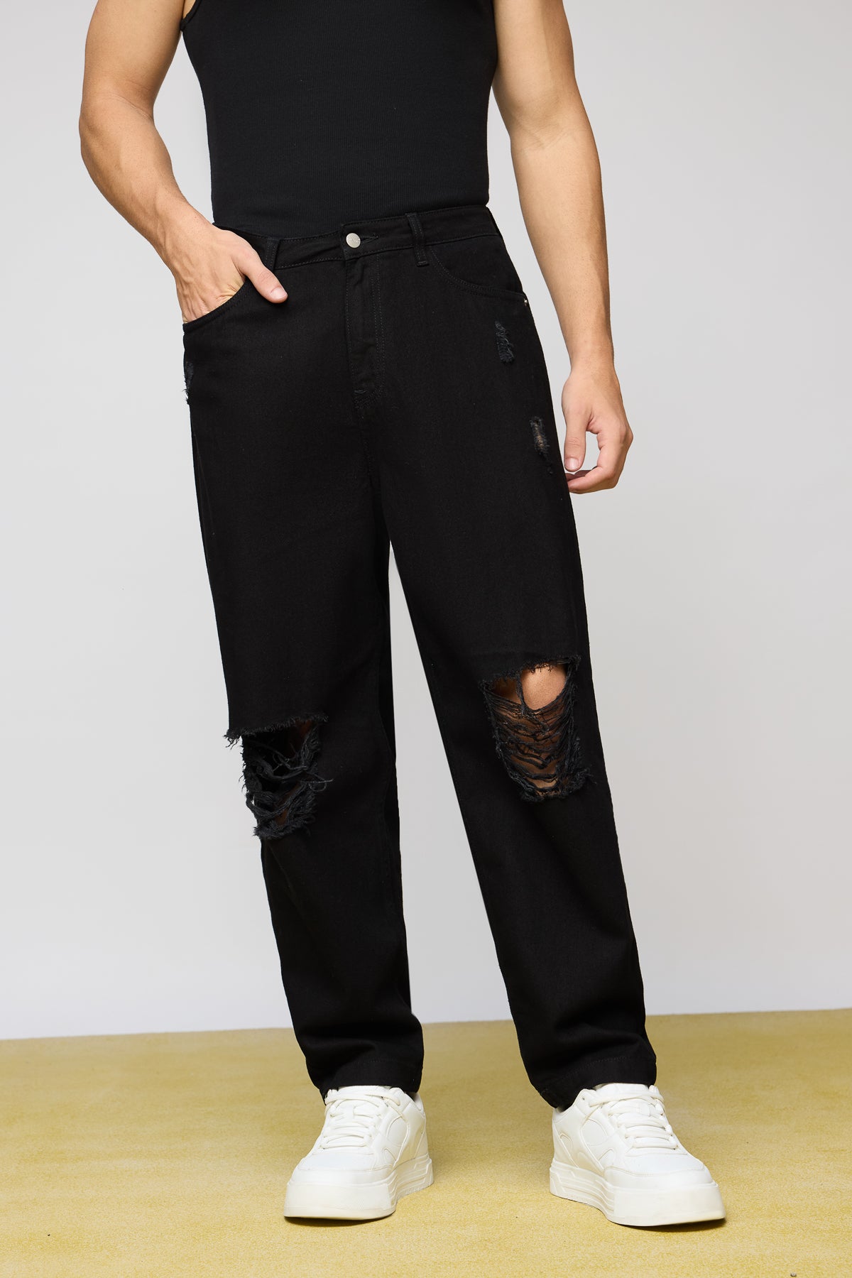 Loose Fit Jeans Jeans Noir H&m Urban Black Distressed Men's